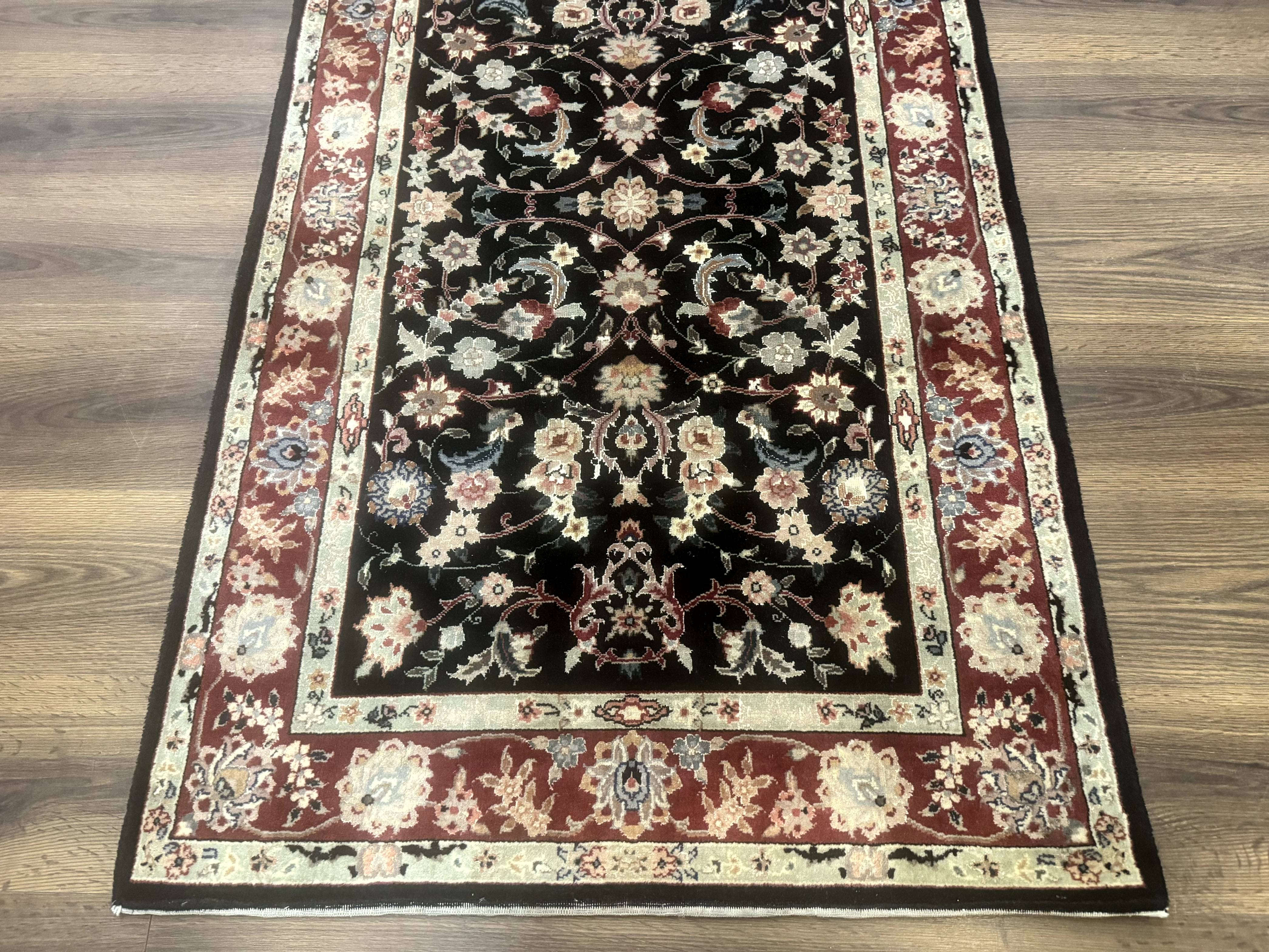 Black Sino Persian Rug 3x5, Wool with Silk Highlights, Floral, Fine 170 KPSI - Jewel Rugs