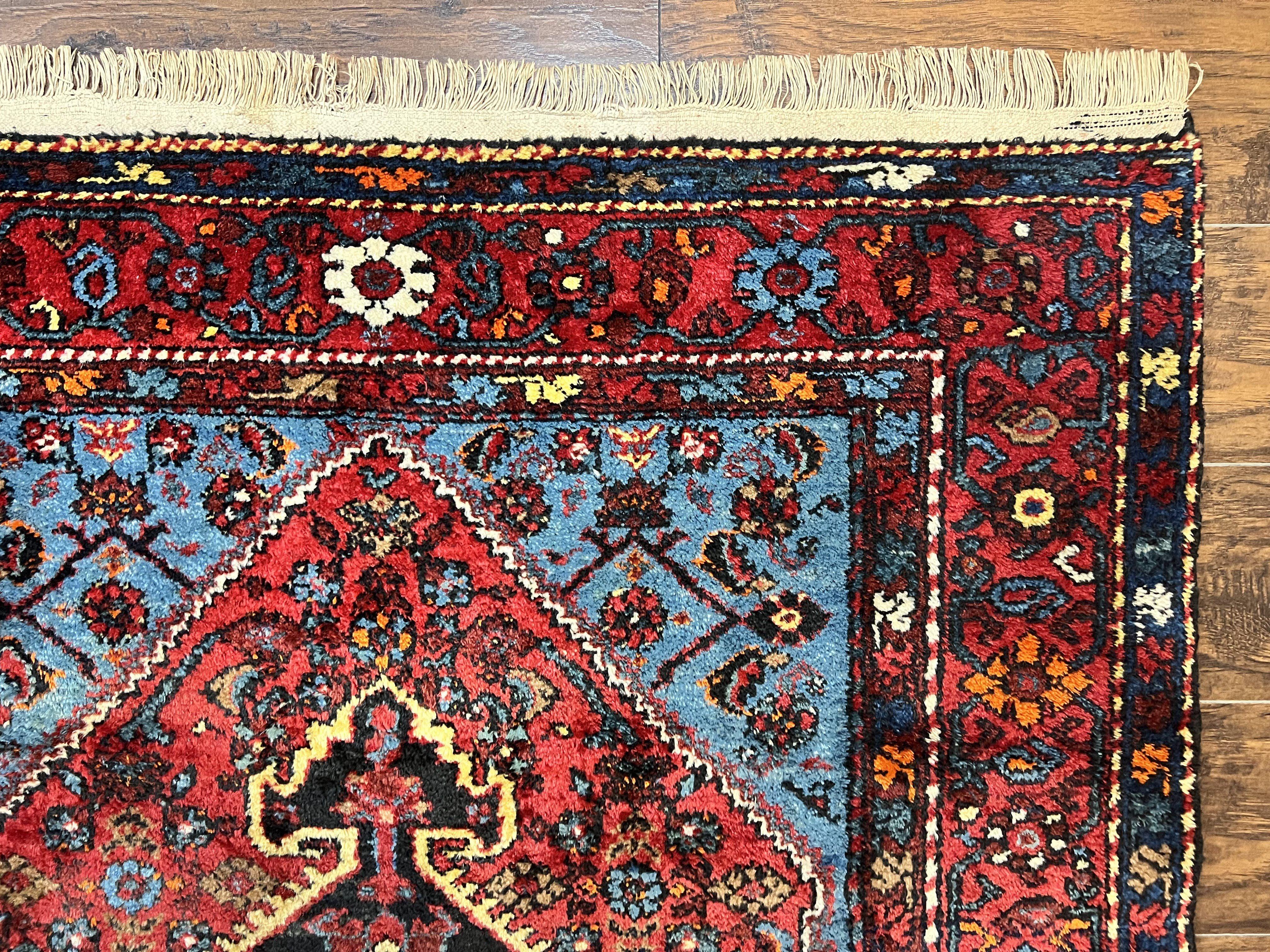 Antique Persian Tribal Rug 4x7, Wool Handmade 1920s Carpet, Red Blue, Persian Hamadan Rug - Jewel Rugs