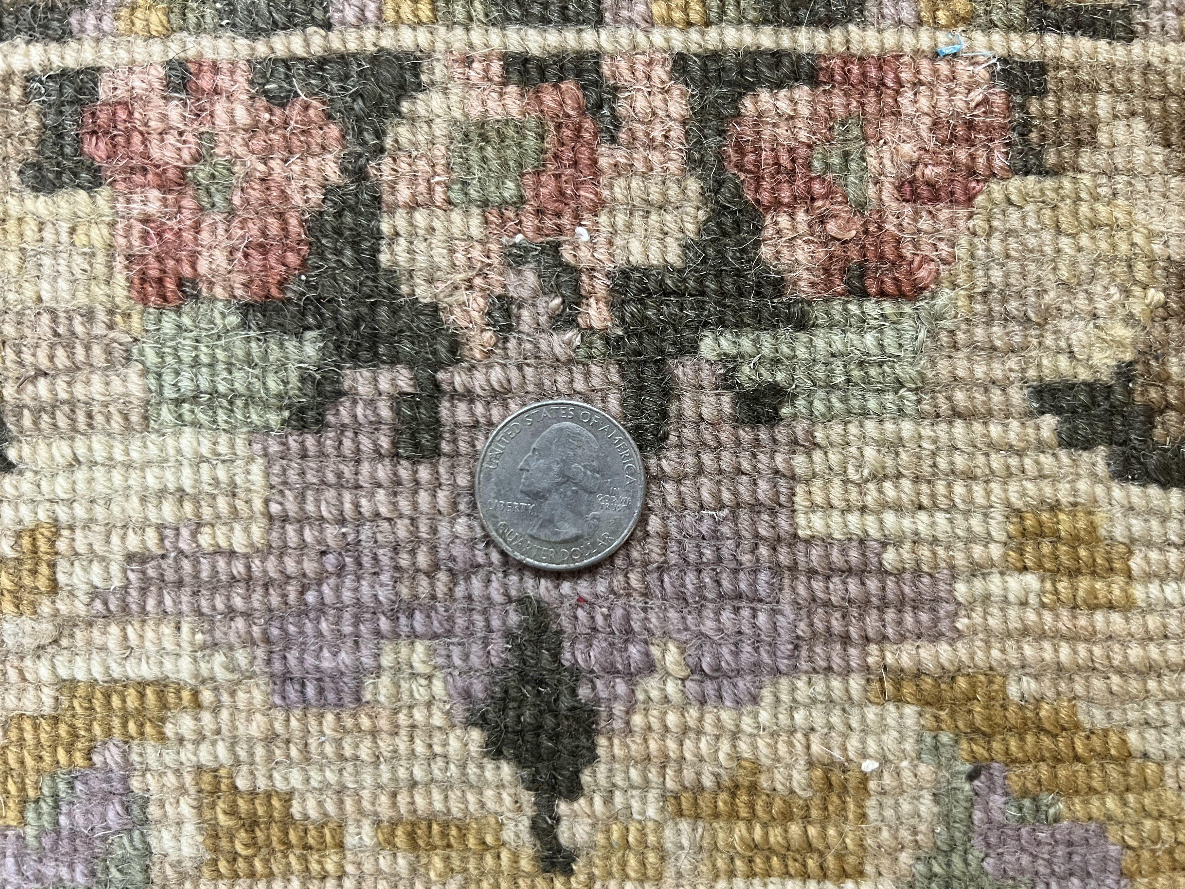 Tibetan Runner Rug 2.6 x 10, French Aubusson Pattern, Gold Olive Green, Vintage Handmade European Design, Wool Hallway Rug - Jewel Rugs