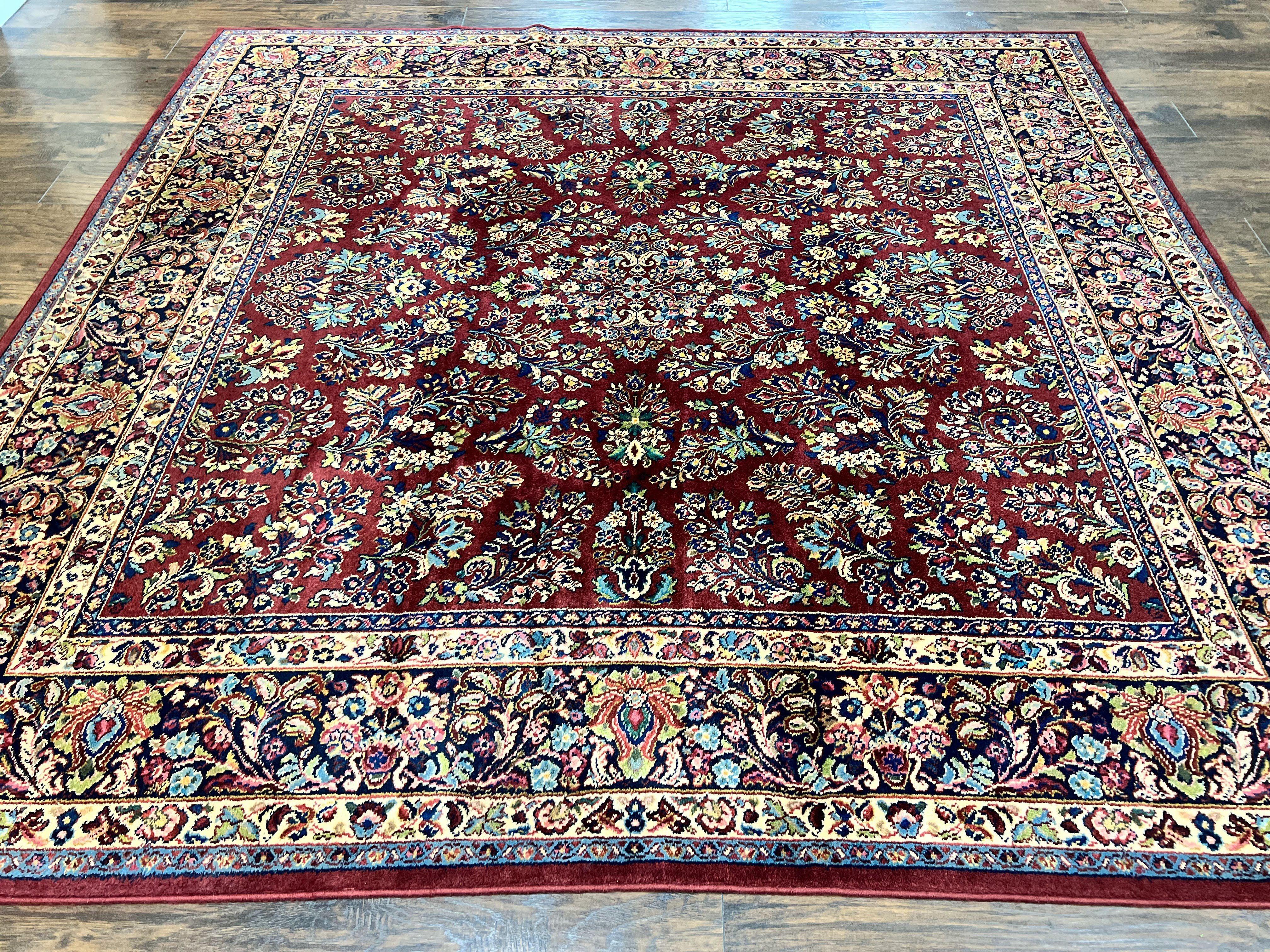 Square Karastan Rug, Red Sarouk Rug #785, Karastan Wool Rug 9x9 ft, Wool Karastan Carpet, Original 700 Series, Rare Size 9 x 9 - Jewel Rugs