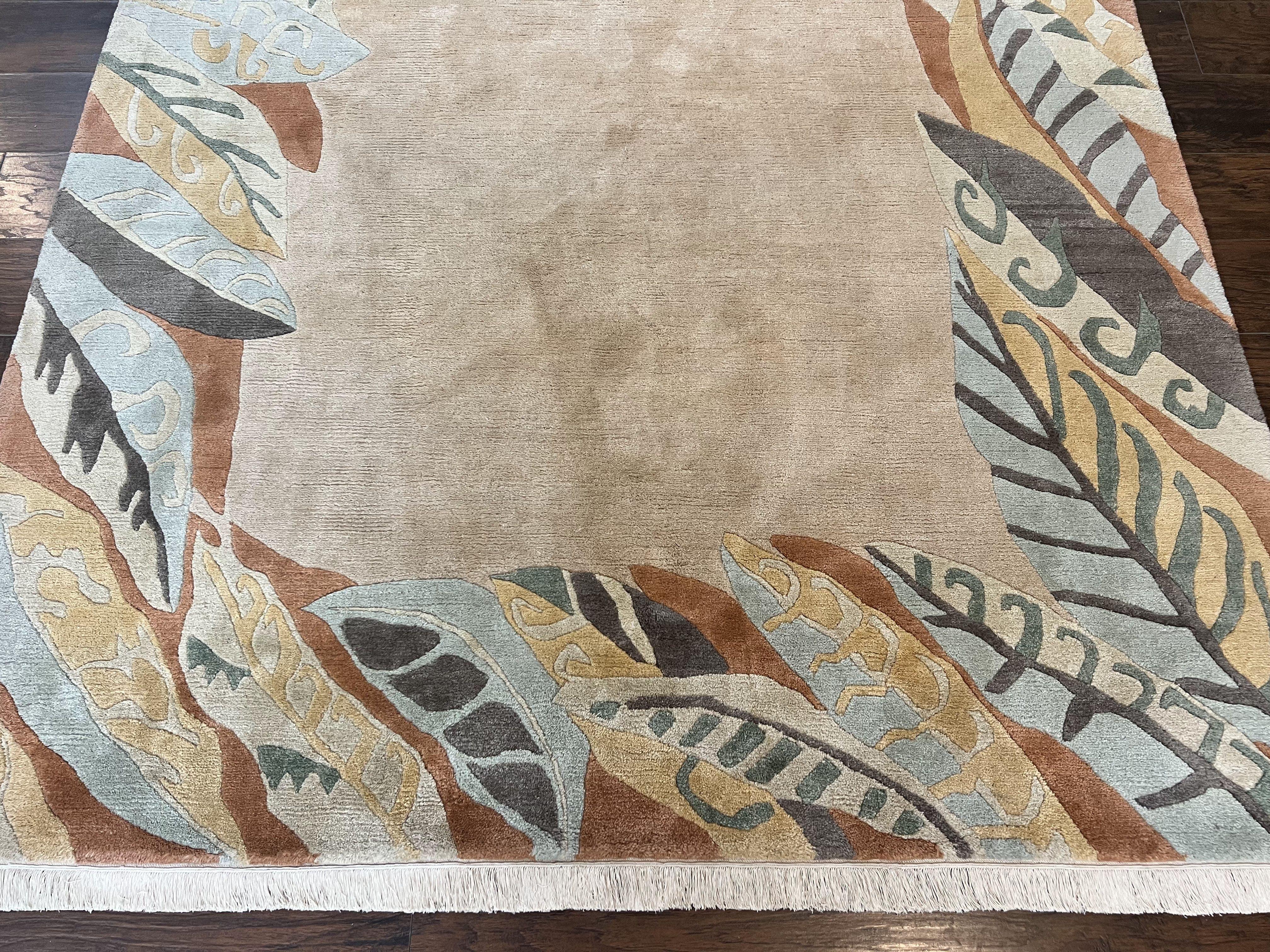 Modern Tibetan Rug 7x10, Soft Wool, Tufenkian Style Carpet, Tibet Nepali Rug, Open Field, Handmade Wool Rug - Jewel Rugs