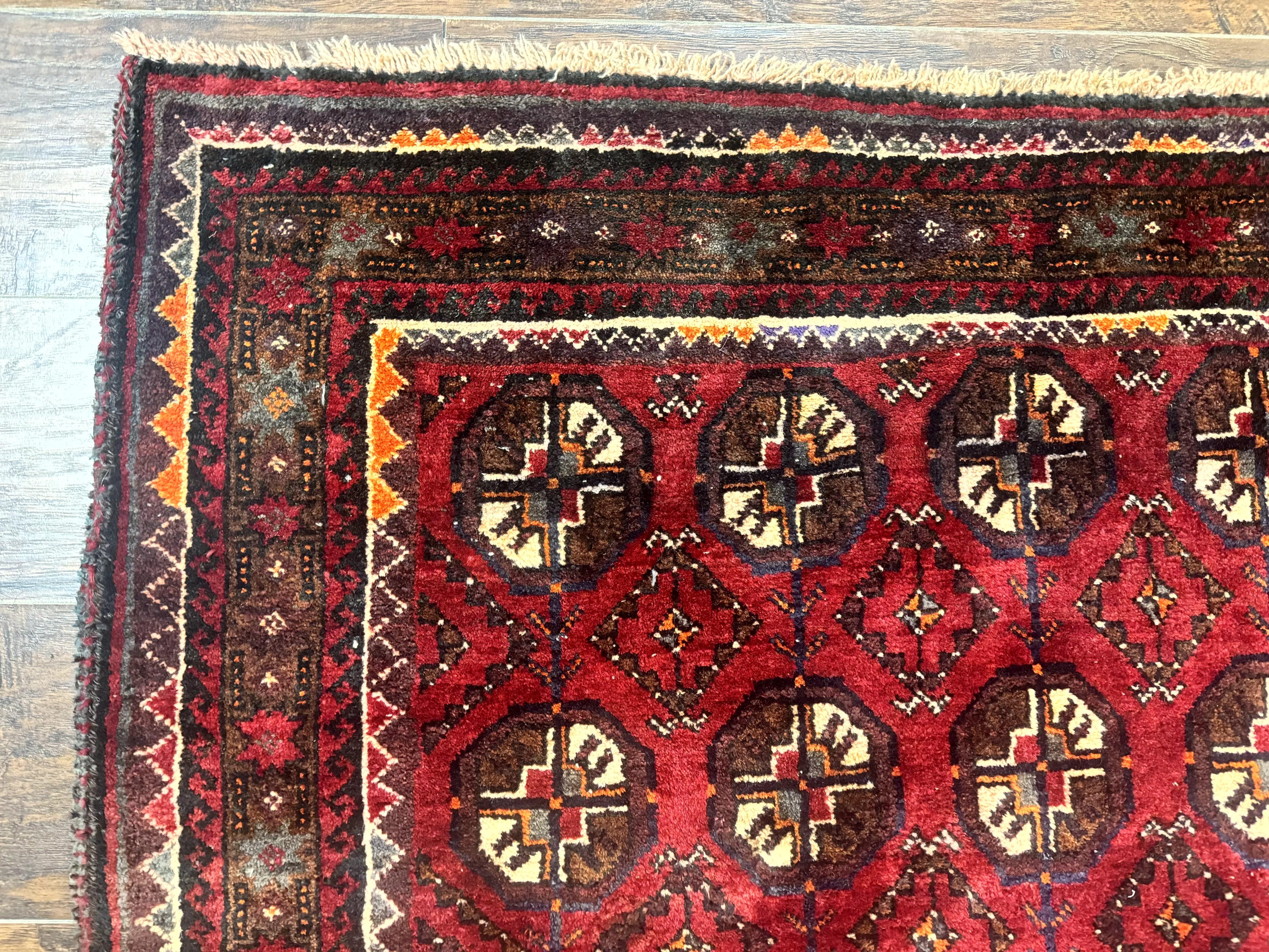 Persian Turkoman Tribal Rug 4x8, Handmade Vintage Wool Carpet, Red, Bohemian Rug - Jewel Rugs