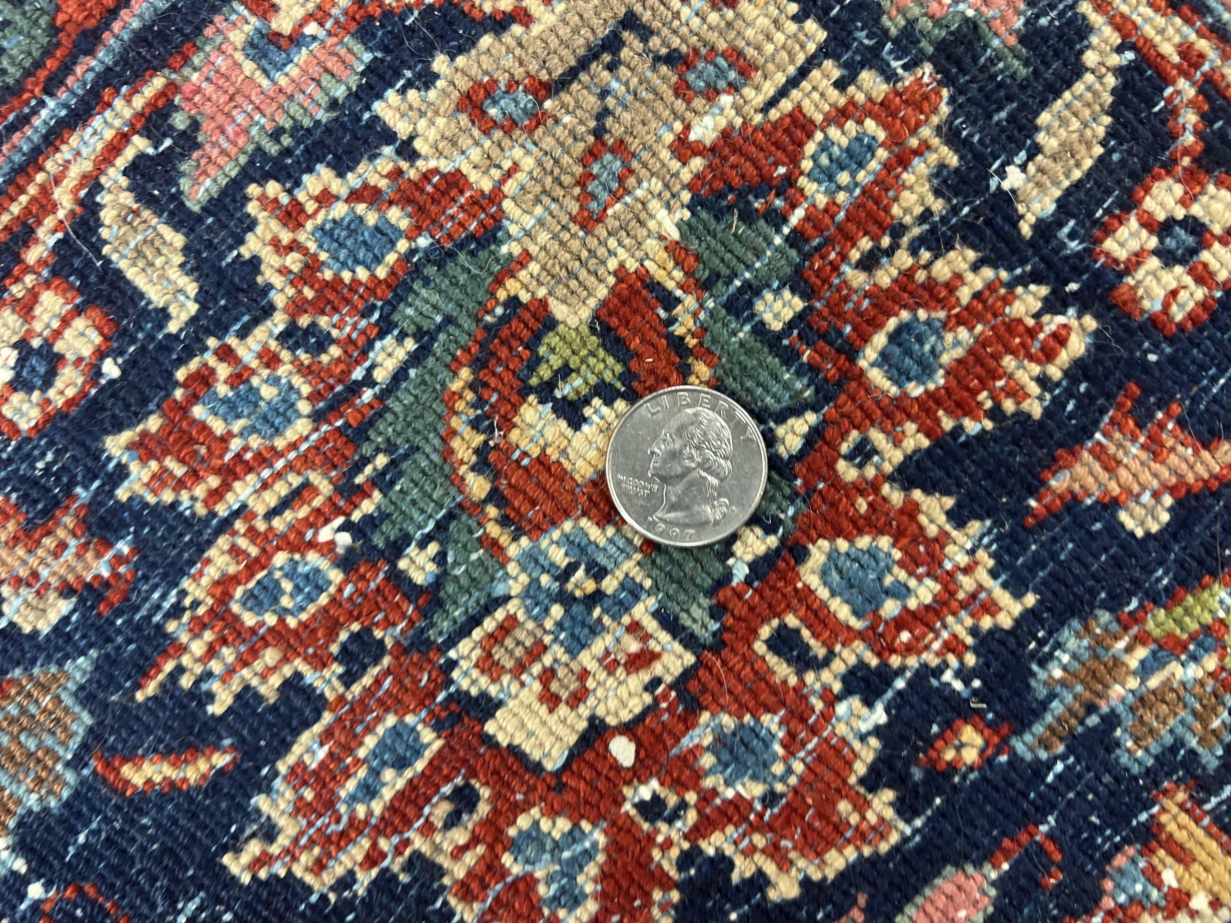 Persian Sarouk Rug 9x12, Red and Dark Blue Floral Allover Antique Persian Carpet, Handmade Wool Qazvin Rug - Jewel Rugs