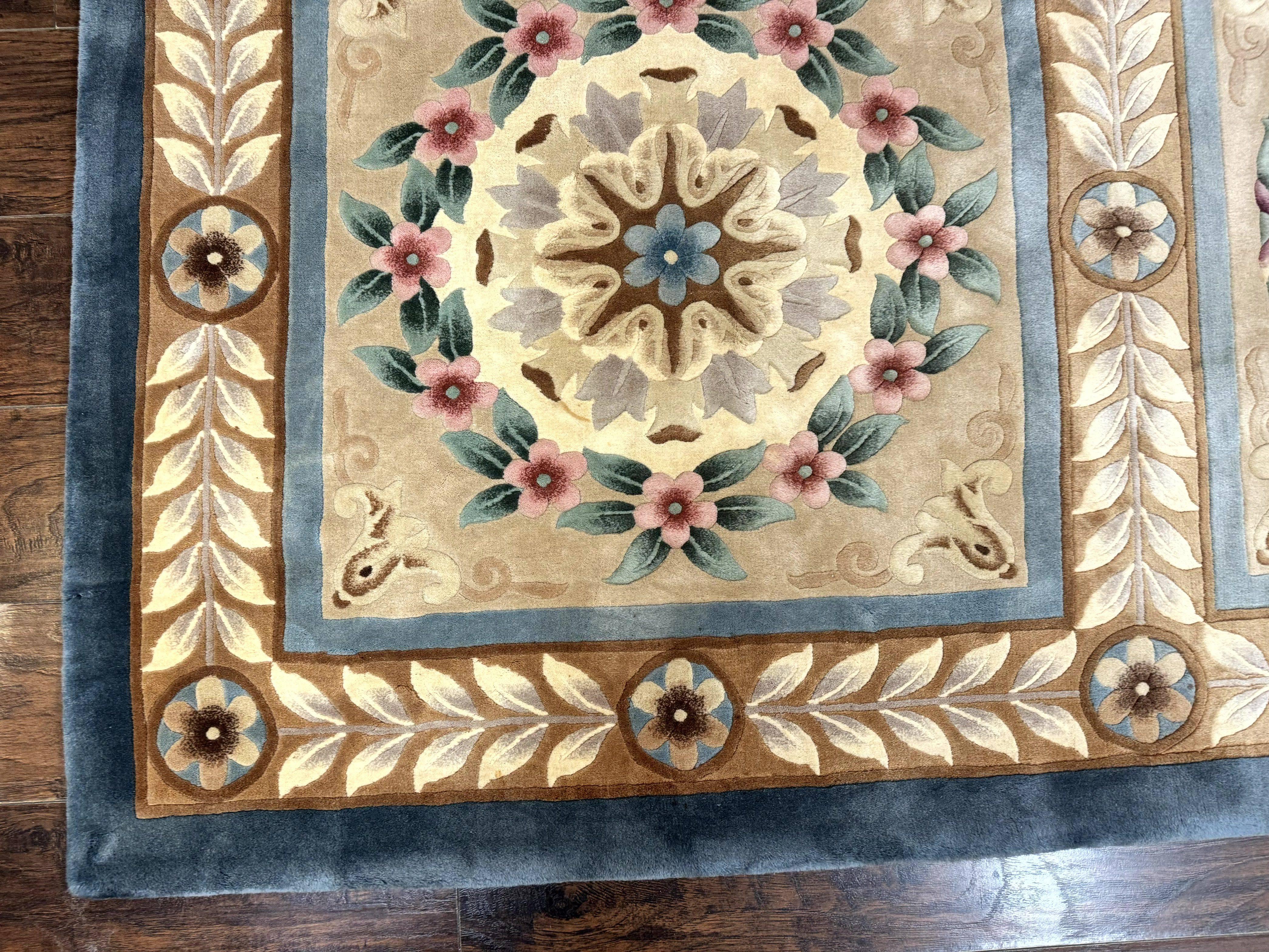 Chinese Aubusson Wool Rug 10x13, European Panel Design, Elegant Carpet, Vintage Handmade Plush Wool Pile Carpet, 90 Line Rug, Tan - Jewel Rugs