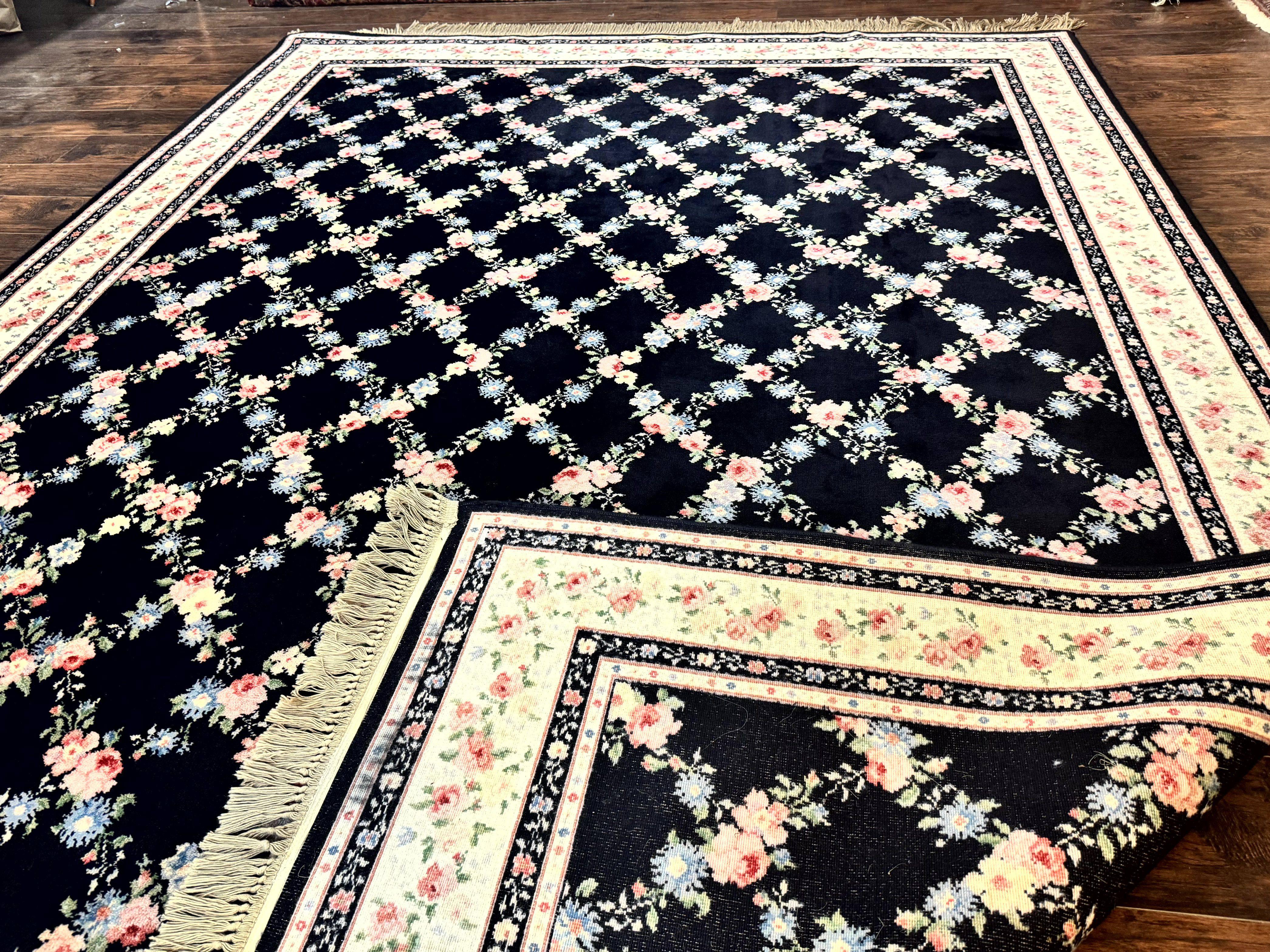 Karastan Rug 8.8 x 12, Garden of Eden #509/1270, Ebony Trellis, Vintage Discontinued Wool Pile Karastan Carpet - Jewel Rugs