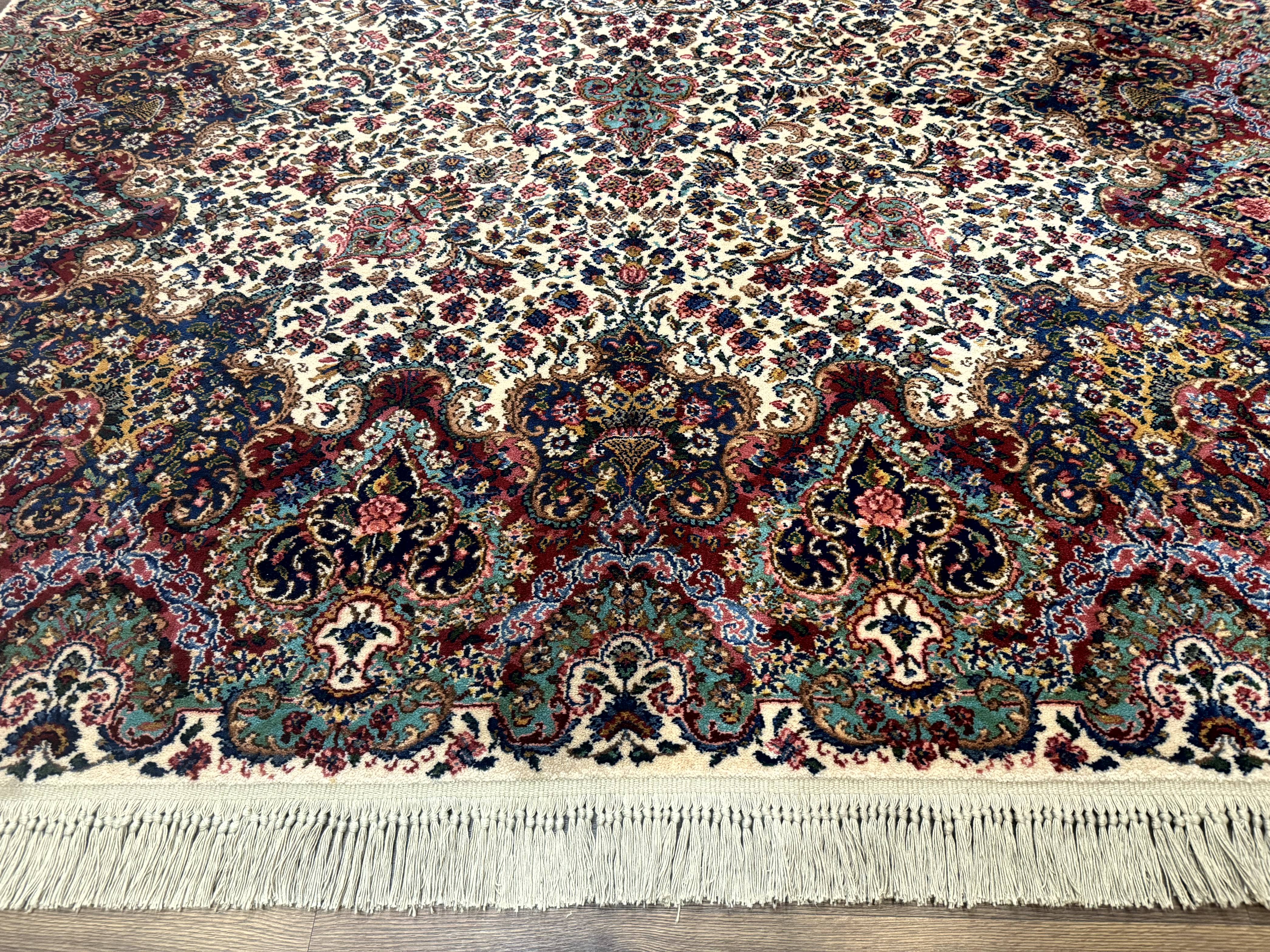 Karastan Ivory Kirman Rug #742, Wool Karastan Carpet 8.8 x 12, Vintage - Jewel Rugs