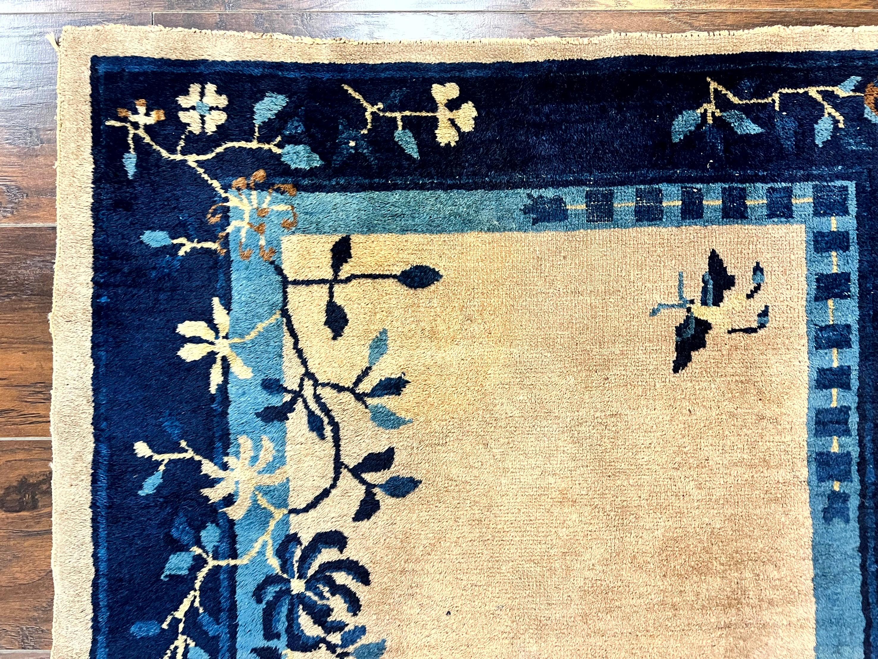 Antique Chinese Wool Rug 3x6, Floral, Handmade, Chinese Peking Rug - Jewel Rugs