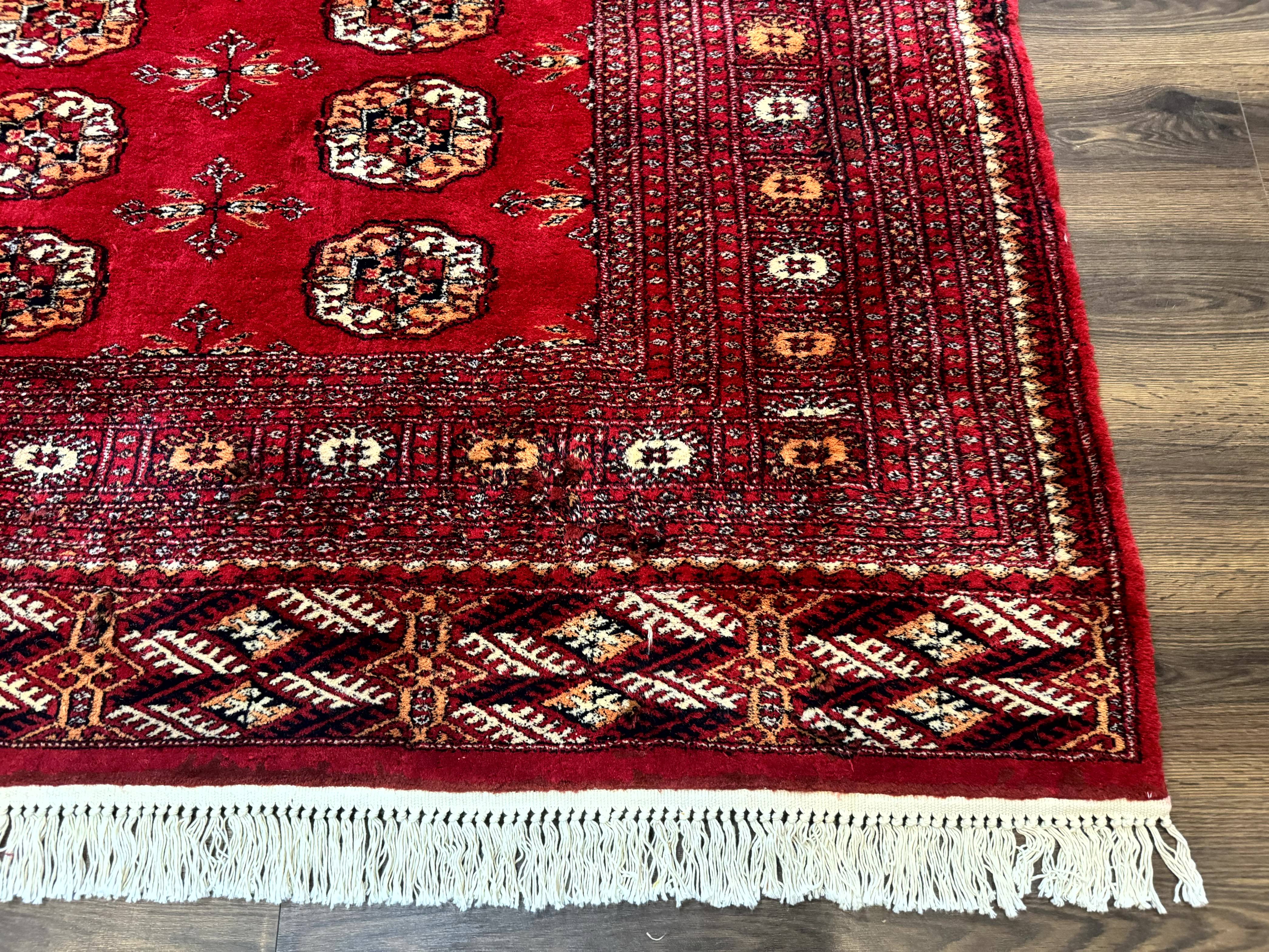 Red Turkoman Bokhara Rug 8x11, Pakistani Turkmen Carpet, Vintage Traditional Area Rug - Jewel Rugs