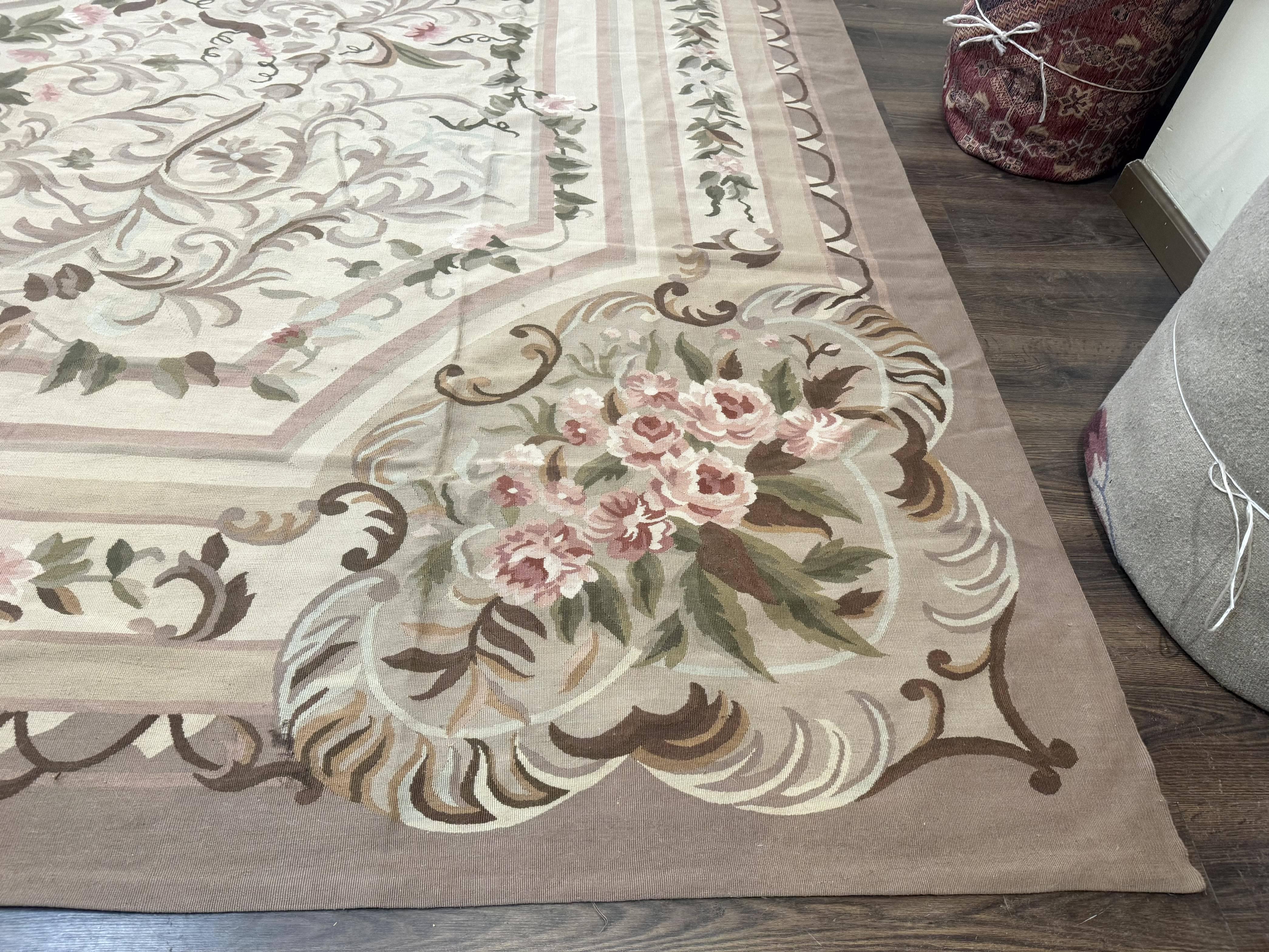 Palace Sized Aubusson Rug 13 x 20, Flatweave Aubusson Weave, Oversized Rug, European French Elegant Design - Jewel Rugs