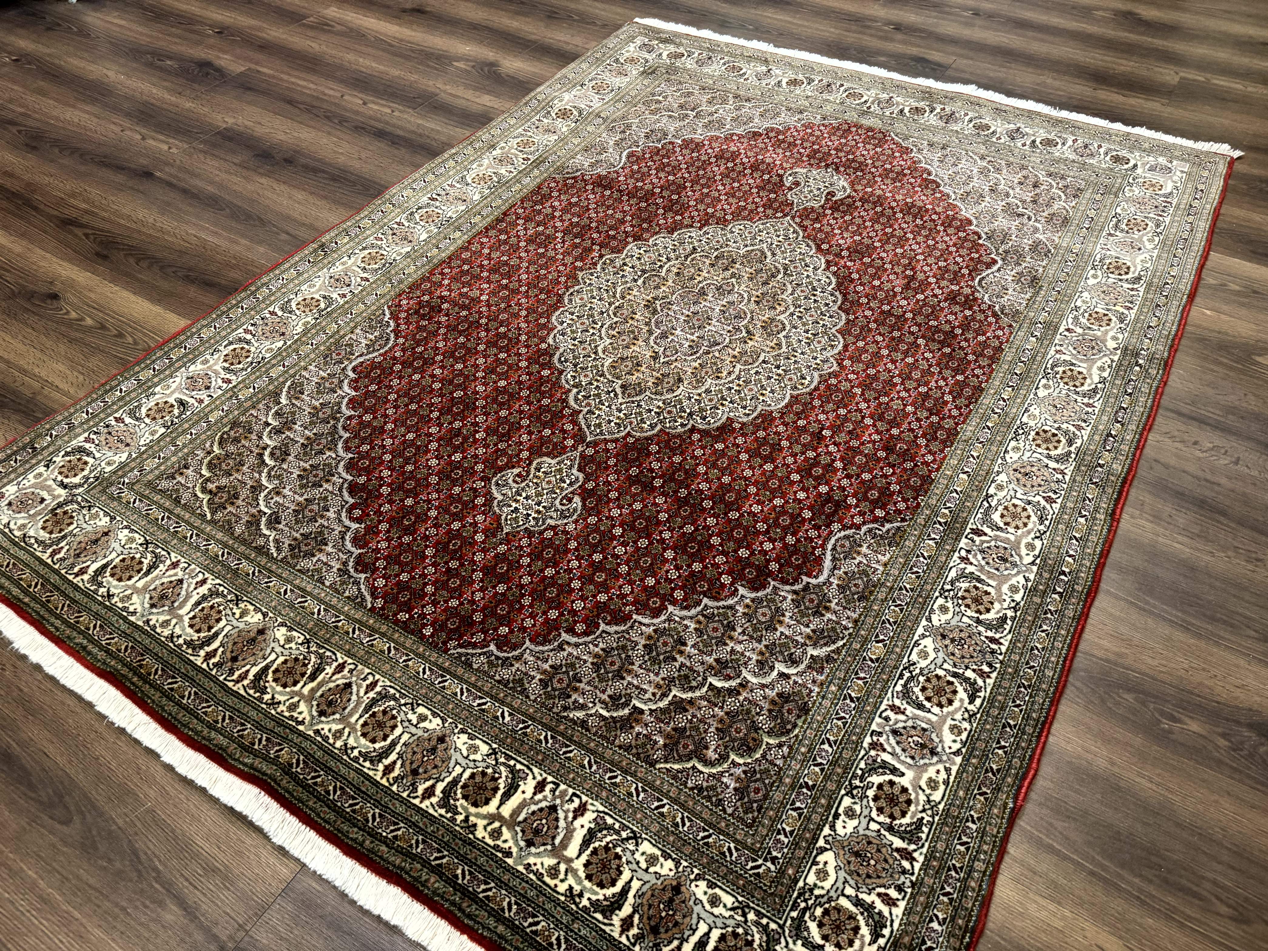 Persian Rug 5x7, Very Fine 330 KPSI, Red and Ivory, Herati Mahi Pattern, Wool & Silk - Jewel Rugs