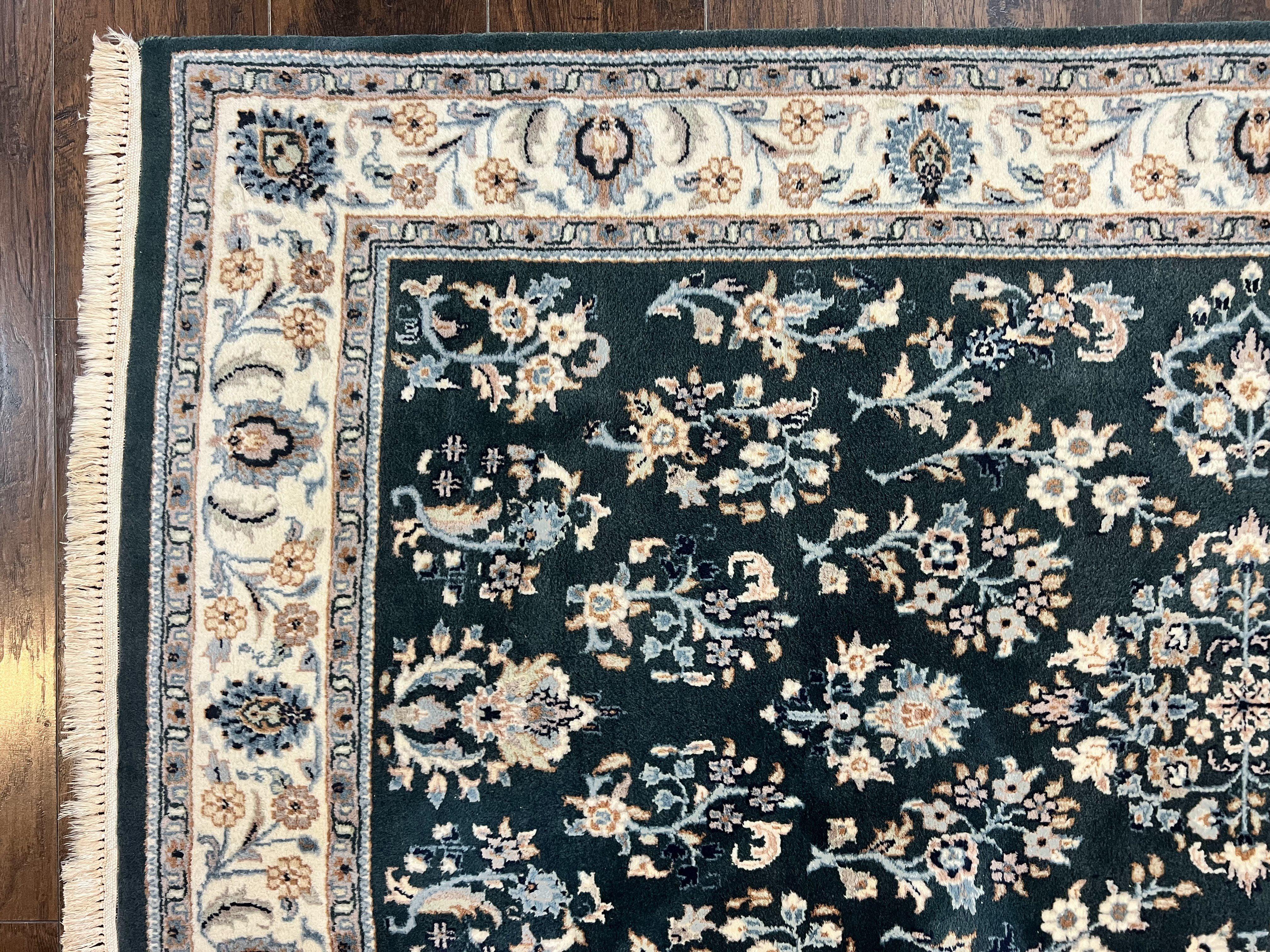 Green Indo Persian Rug 4x6, Floral Allover, Handmade Vintage Oriental Carpet, Sarouk Rug, Wool - Jewel Rugs