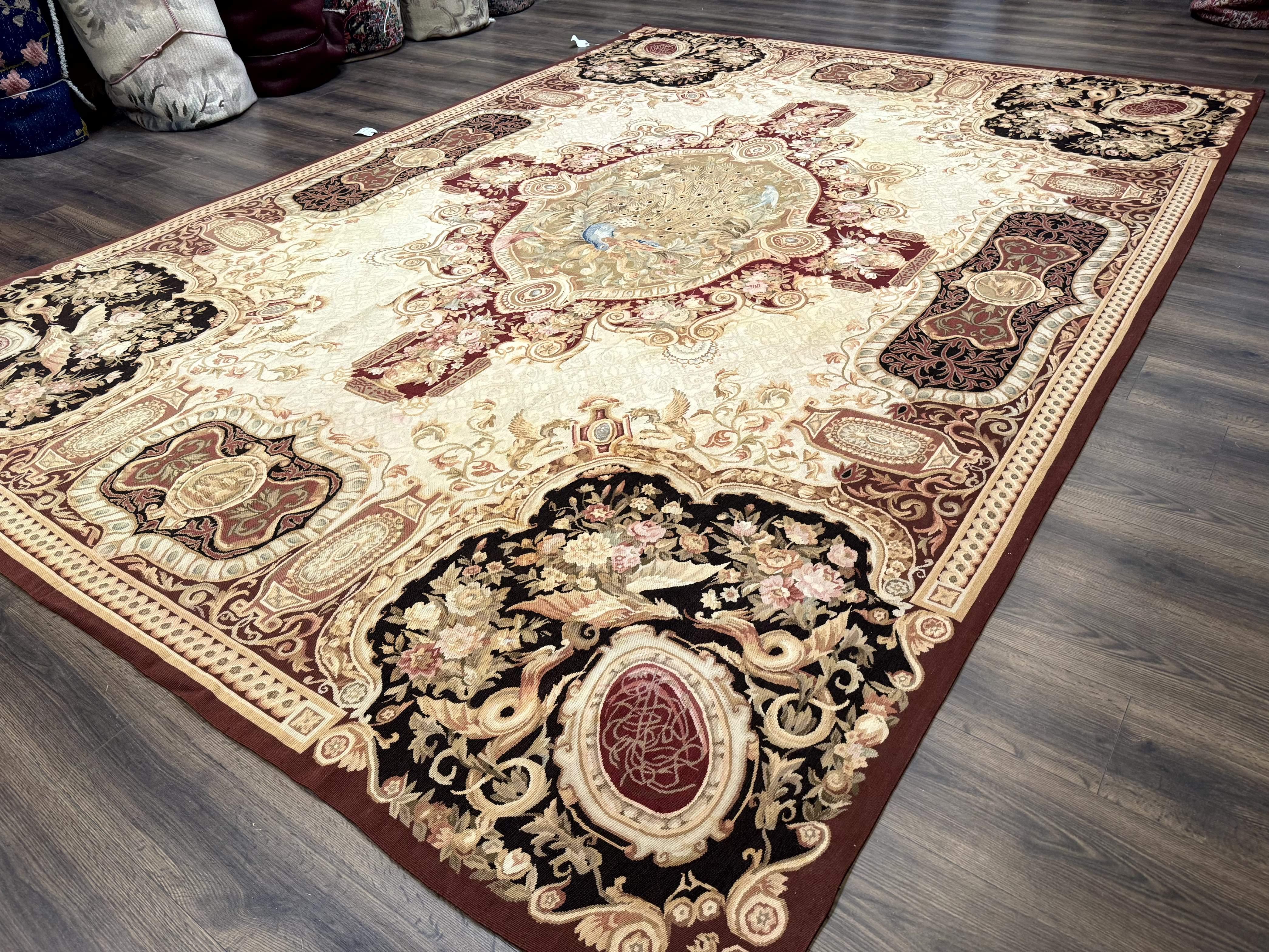 French Aubusson Rug 9x12 - European Design Flatweave Carpet - Jewel Rugs