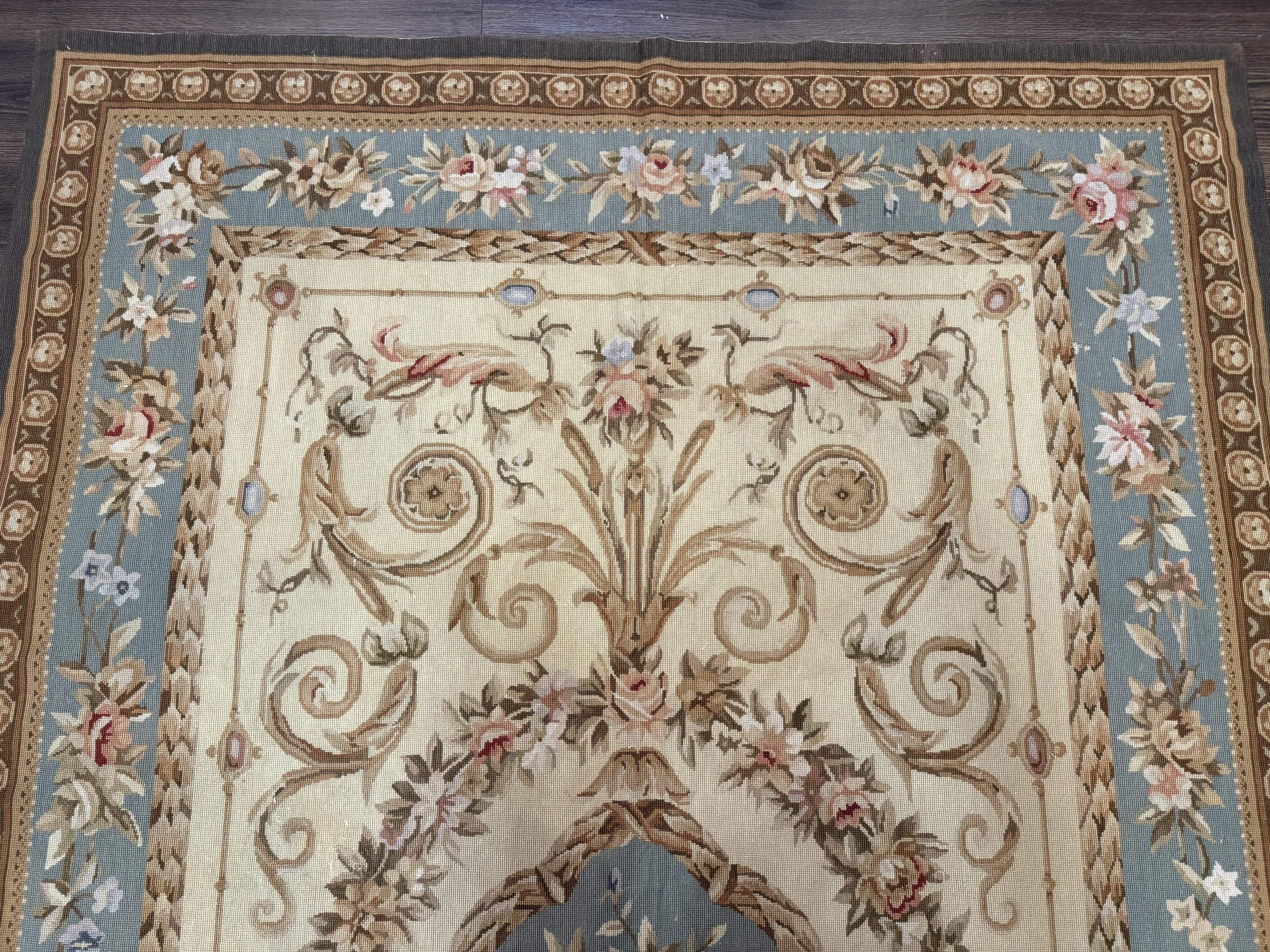 Aubusson Rug 6x9, Cream and Light Blue, European French Design, Elegant, Floral - Jewel Rugs