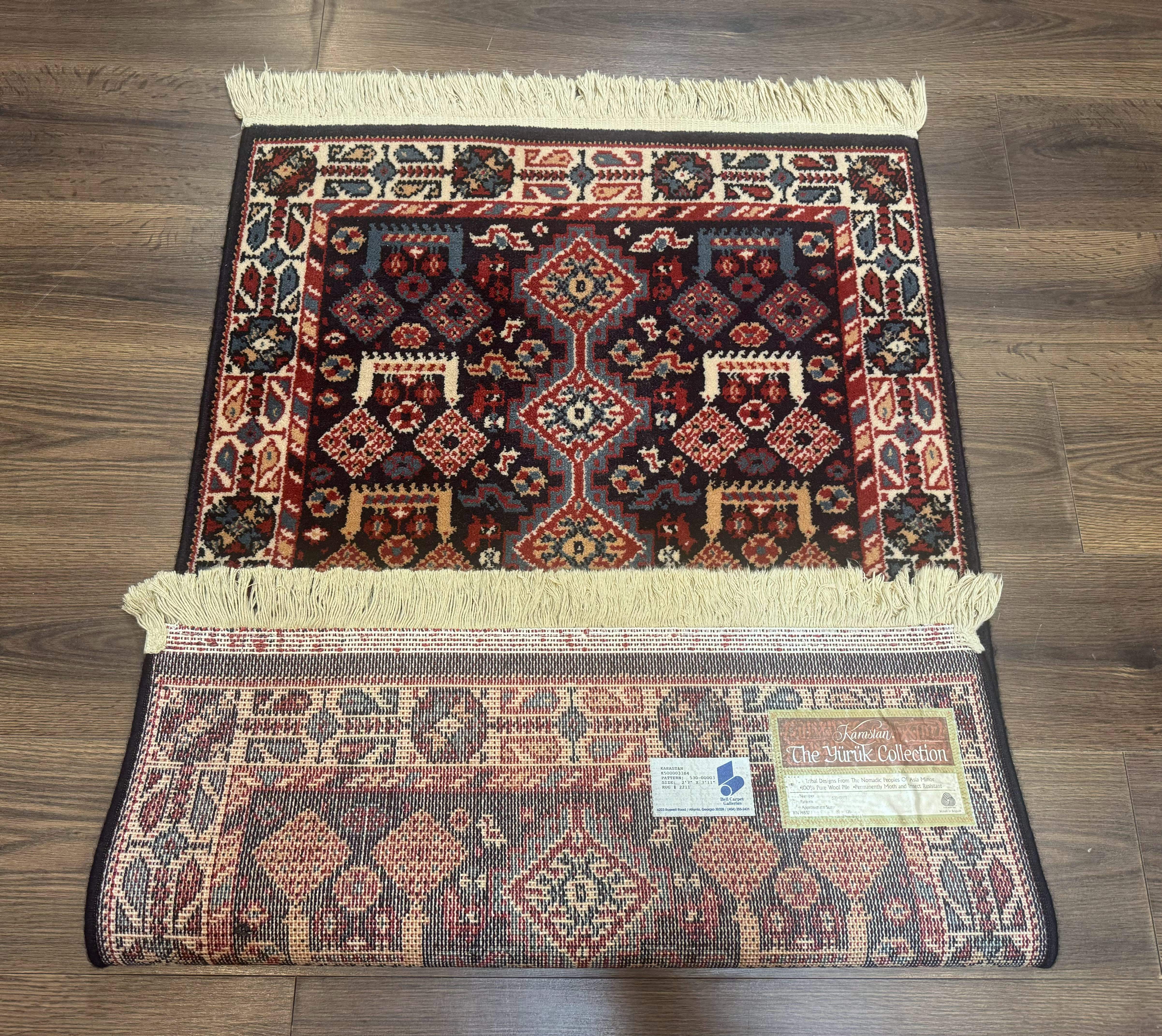 Small Karastan Rug 3x4, Yuruk Collection, Wool, Tribal, Geometric, Navy Blue - Jewel Rugs