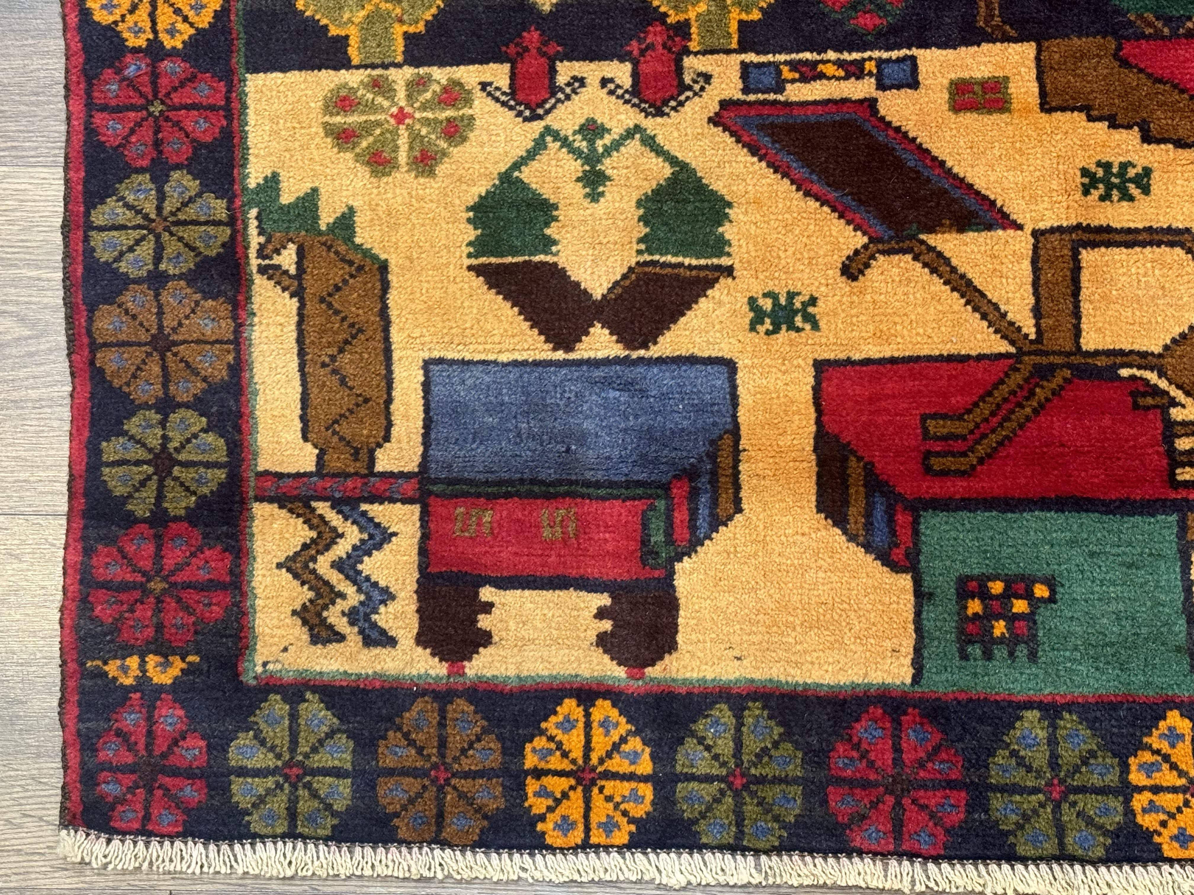 Afghan War Rug 3x4 ft, Hand-Knotted Wool Colorful Carpet - Jewel Rugs