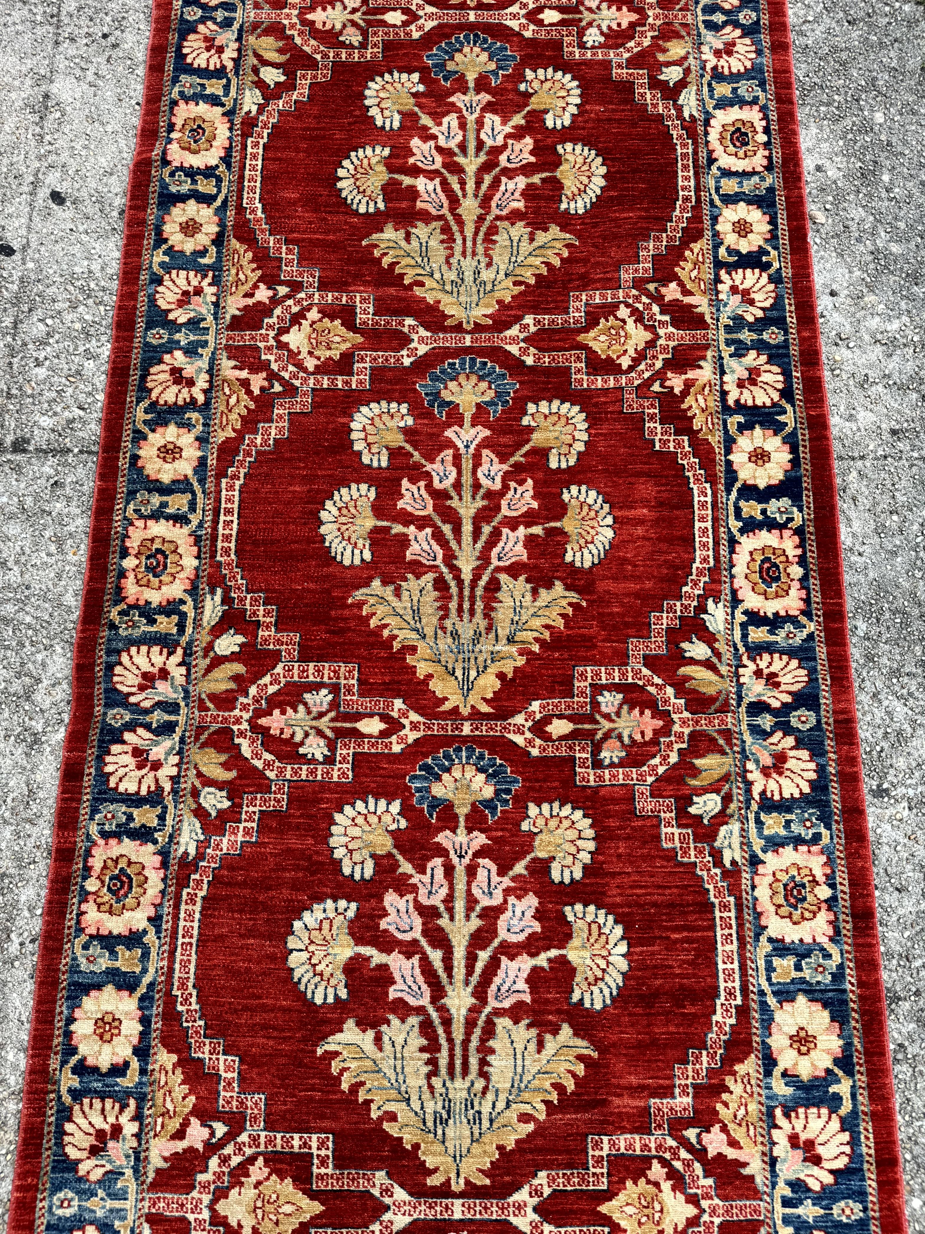 Rare Extra Long Runner Rug 3.7 x 39 ft, Handmade, Wool, Egyptian, Red, Floral, Custom Size - Jewel Rugs