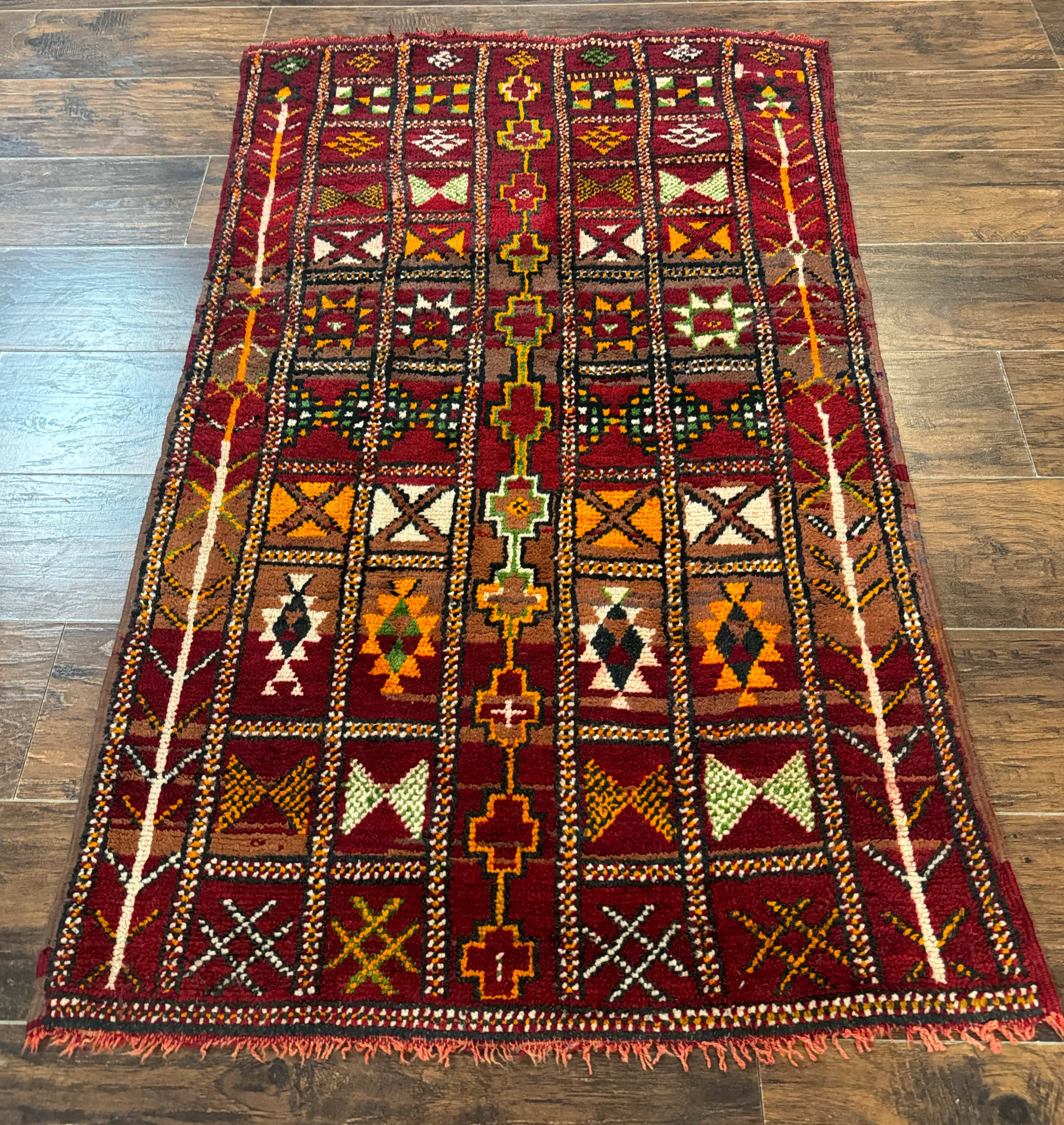 Moroccan Berber Tribal Rug 3x5, Geometric Area Rug, Red Orange Brown - Jewel Rugs