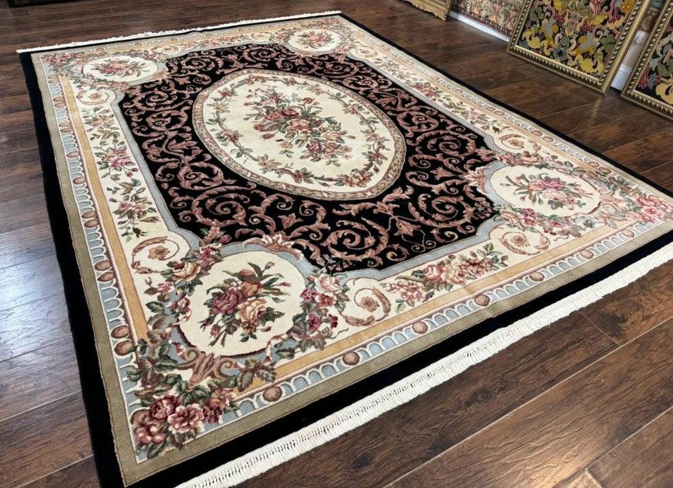 Aubusson Rug 8x10, Floral, Wool Pile, Elegant, European Design, Handmade, Fine - Jewel Rugs