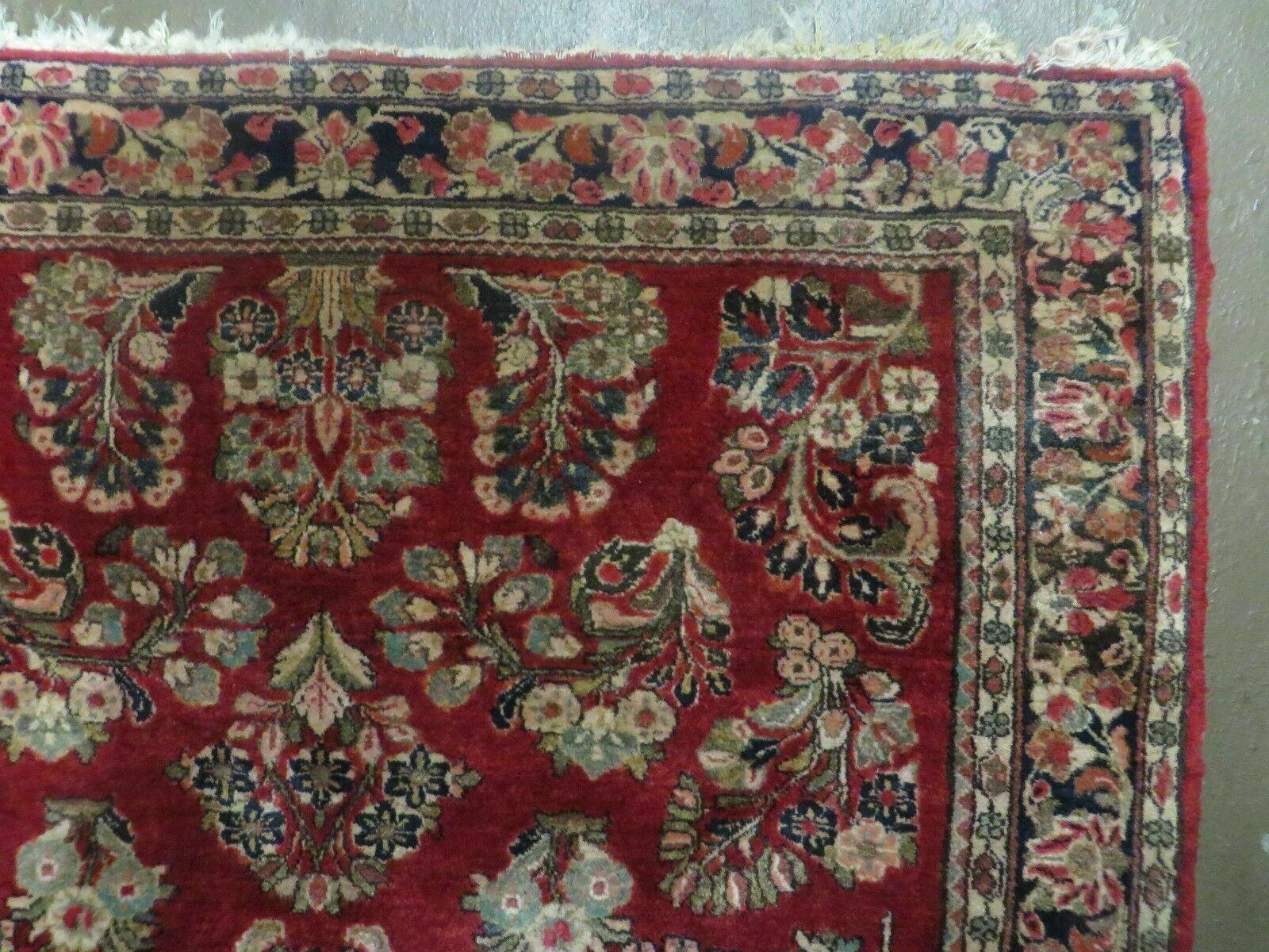 Red Persian Sarouk Rug 3x5, Antique Persian Carpet 1920s, Hand Knotted, Floral, Wool, Oriental Rug, Handmade Rug - Jewel Rugs