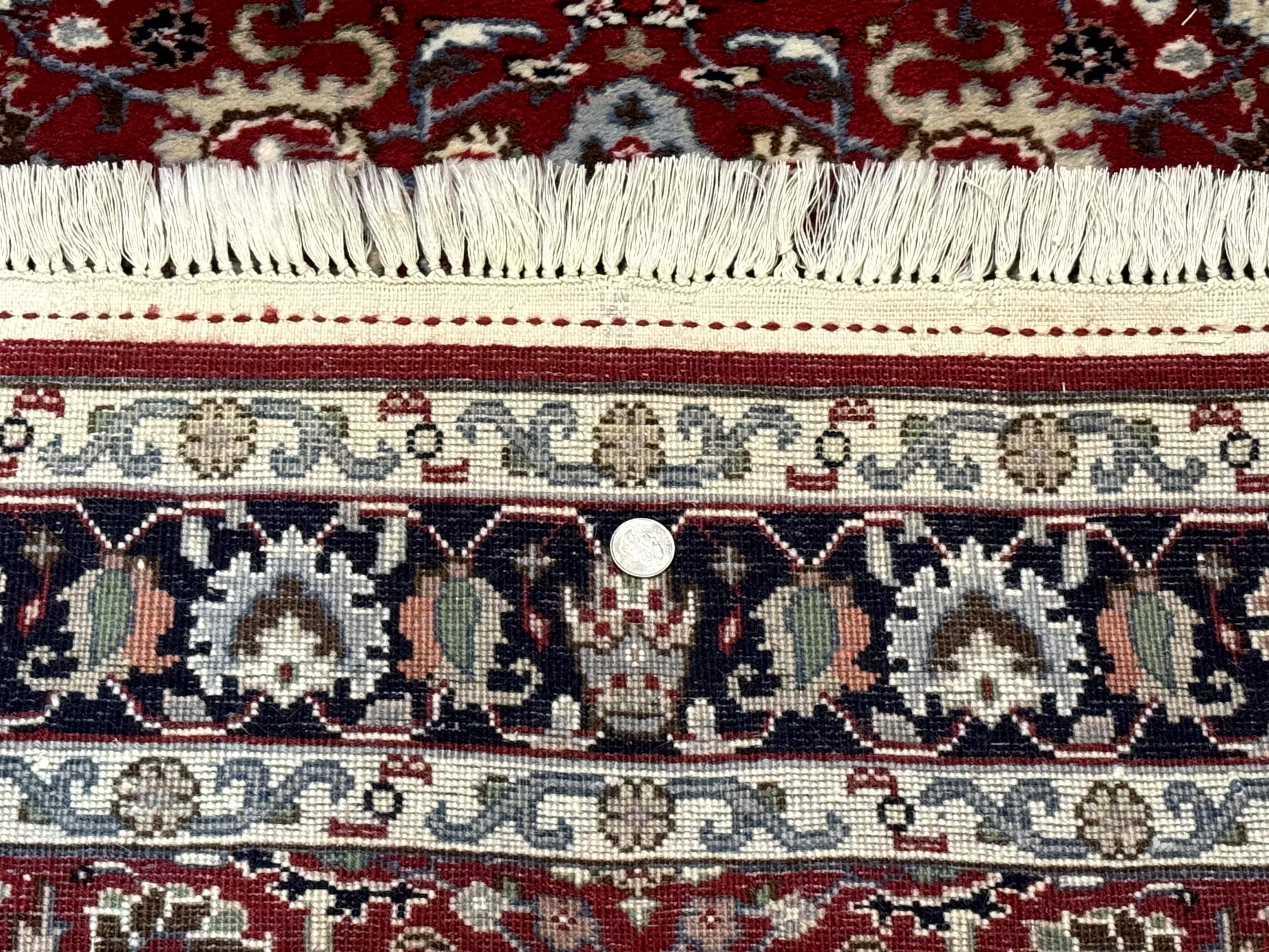 Indo Persian Sarouk Rug 3x5, Red and Dark Blue, Floral, Vintage, Wool - Jewel Rugs