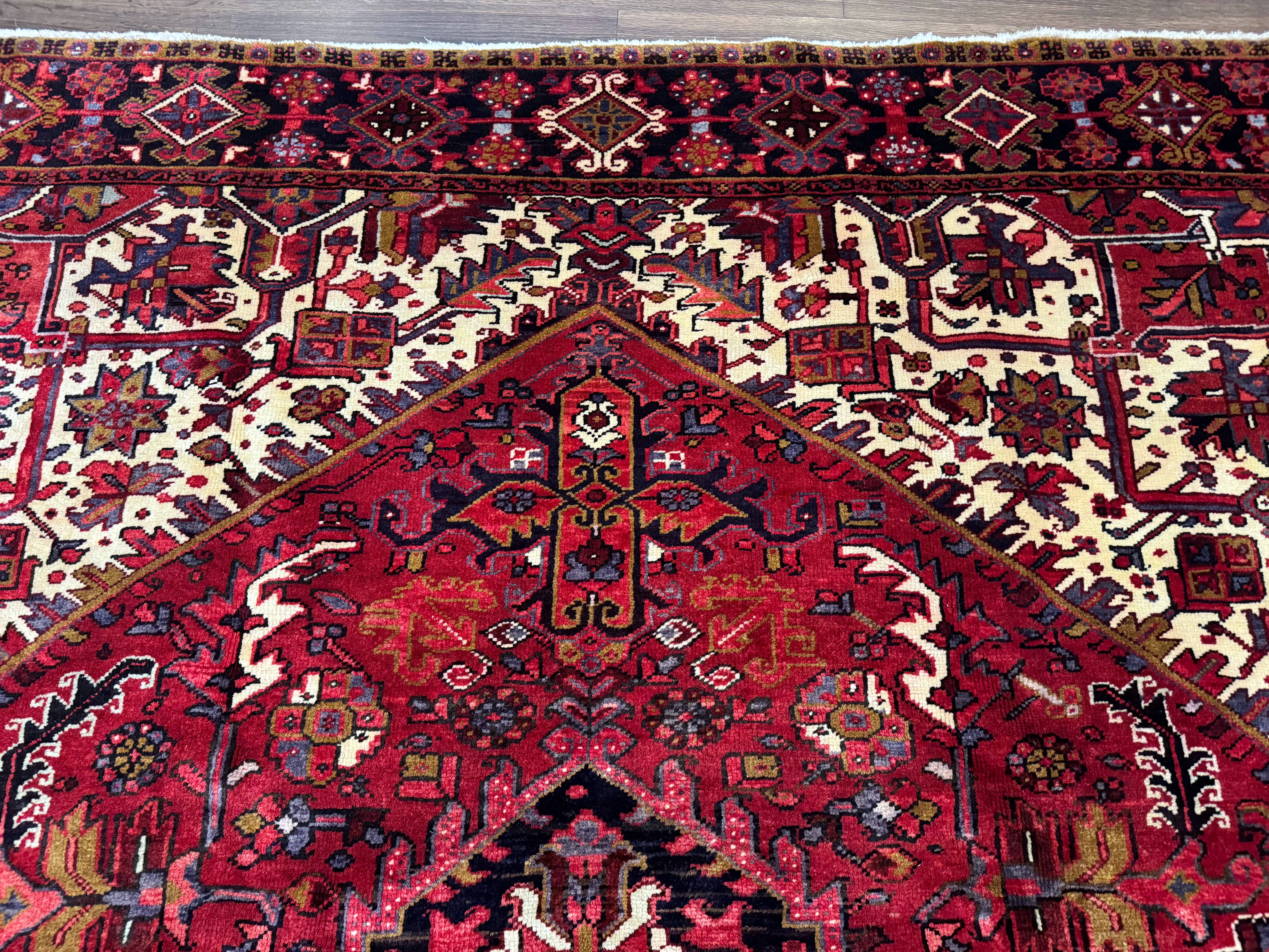 Persian Heriz Rug 8x11, Geometric Design, Red & Cream - Jewel Rugs