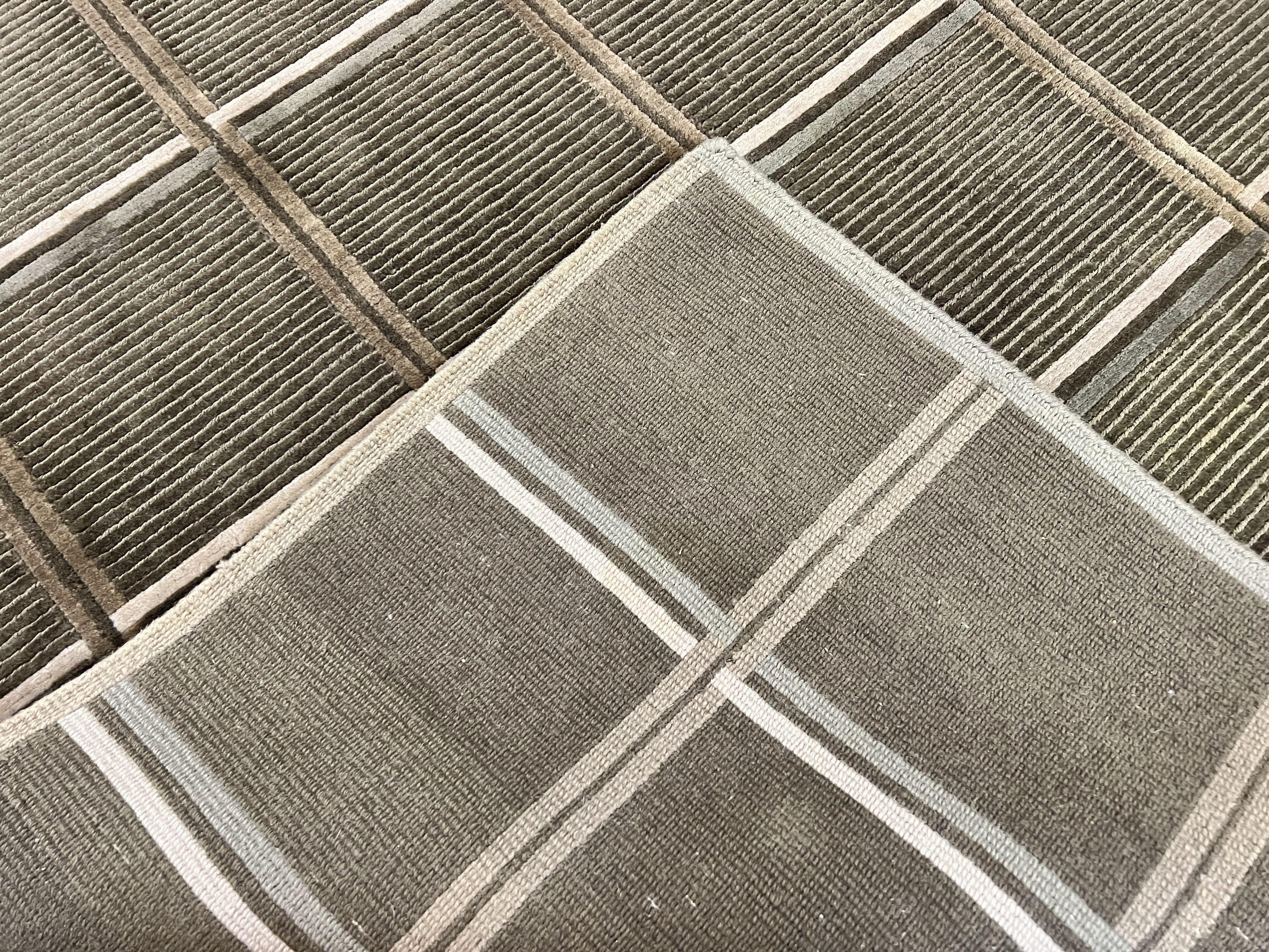 Tibetan Rug 4x6, Green Wool Handmade Area Rug 4 x 6, Panel Design, Modern Contemporary - Jewel Rugs