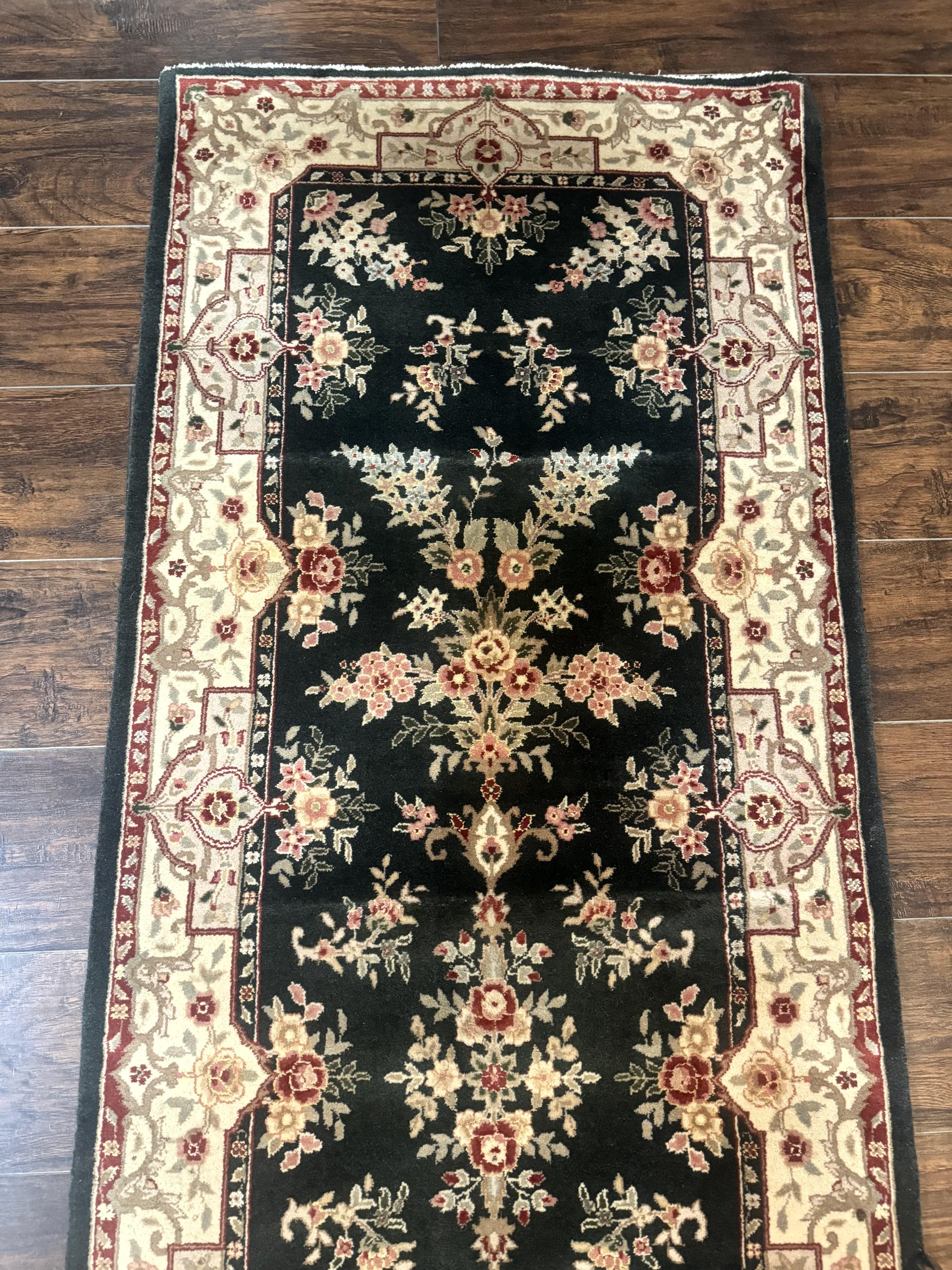 Long Pak Persian Runner Rug 2.7 x 21, Floral Allover, Dark Green and Beige, Handmade Wool Runner Rug, 21ft Runner for Hallway - Jewel Rugs