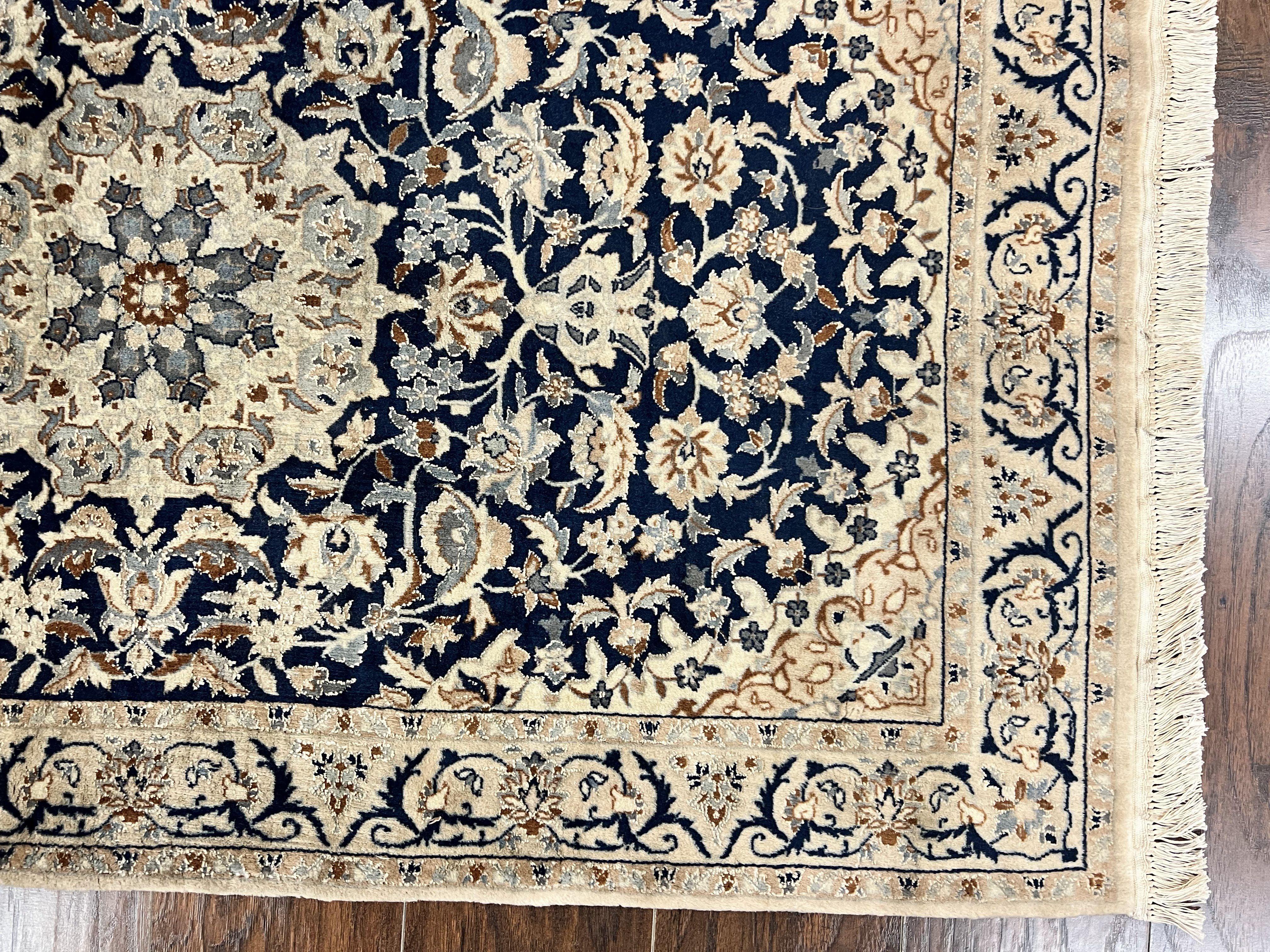 Persian Nain Rug 3x5, Floral Medallion Oriental Carpet, Very Fine Hand Knotted Handmade Wool and Silk Highlights Rug, Vintage Semi Antique - Jewel Rugs