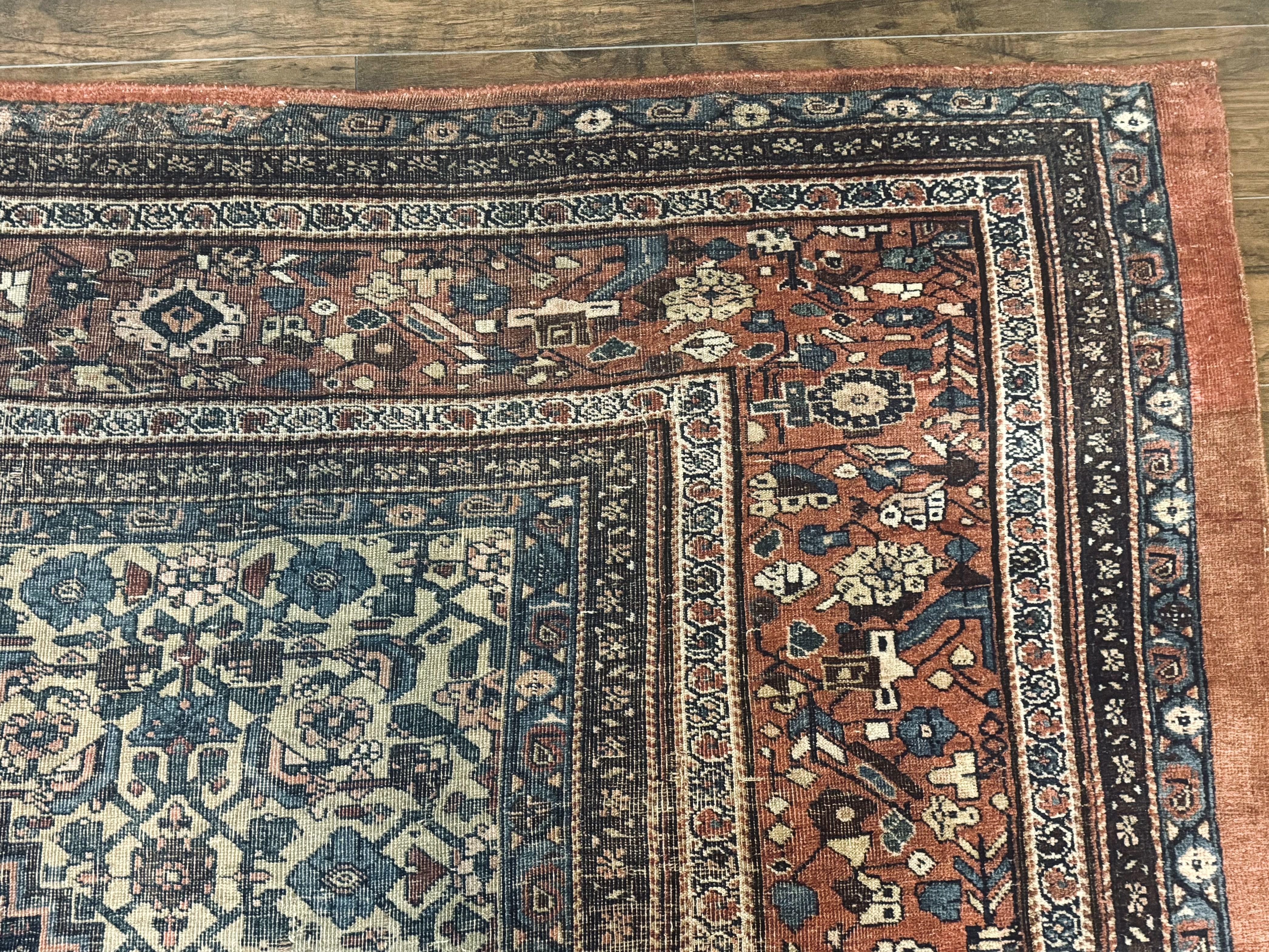 Antique Persian Bidjar Rug 8x15 – Navy Blue, Herati Pattern, Early 20th Century - Jewel Rugs