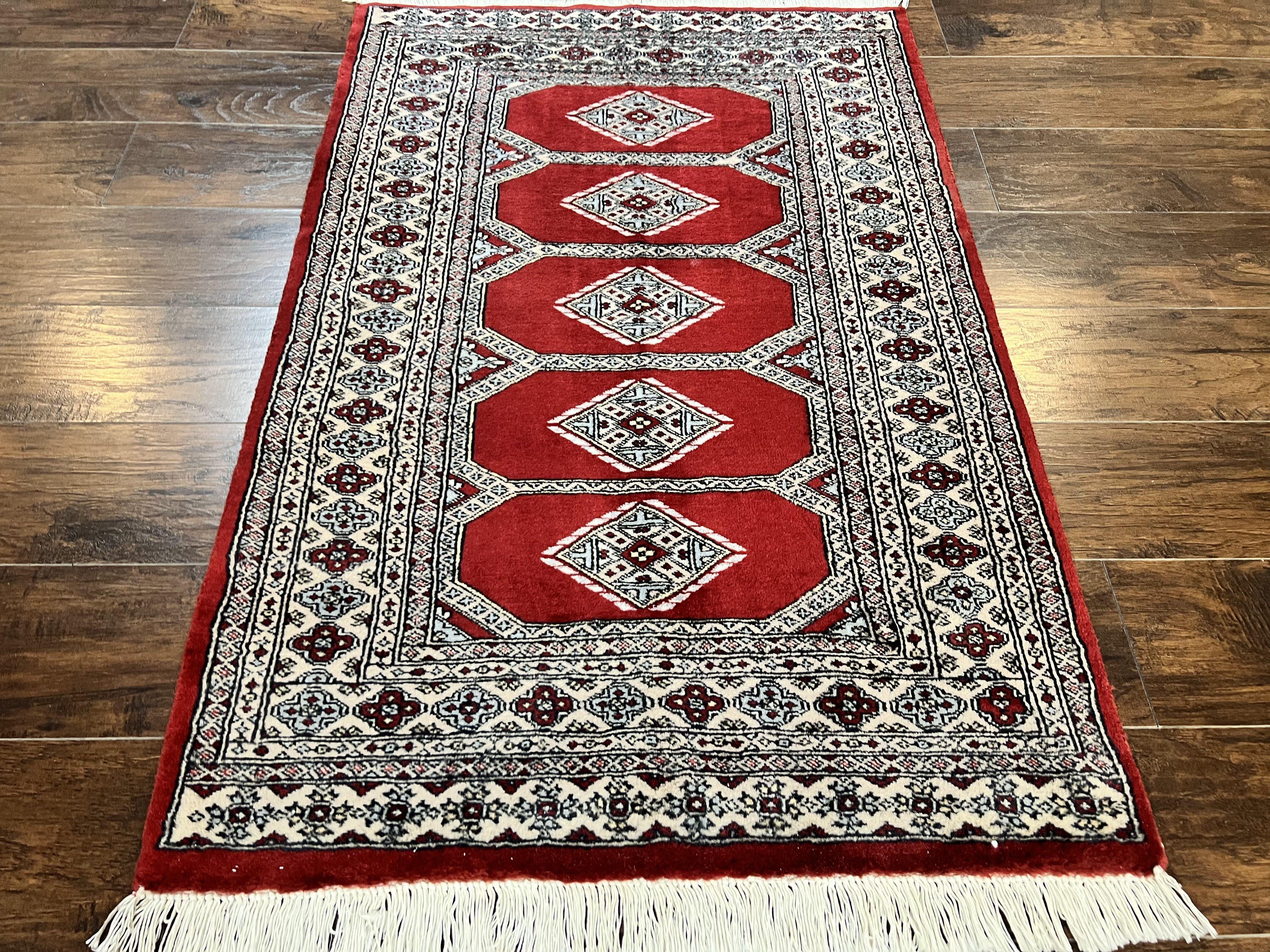 Red Turkoman Bokhara Rug 3x5, Pakistani Carpet 3 x 5 ft, Hand Knotted Wool Vintage Rug - Jewel Rugs