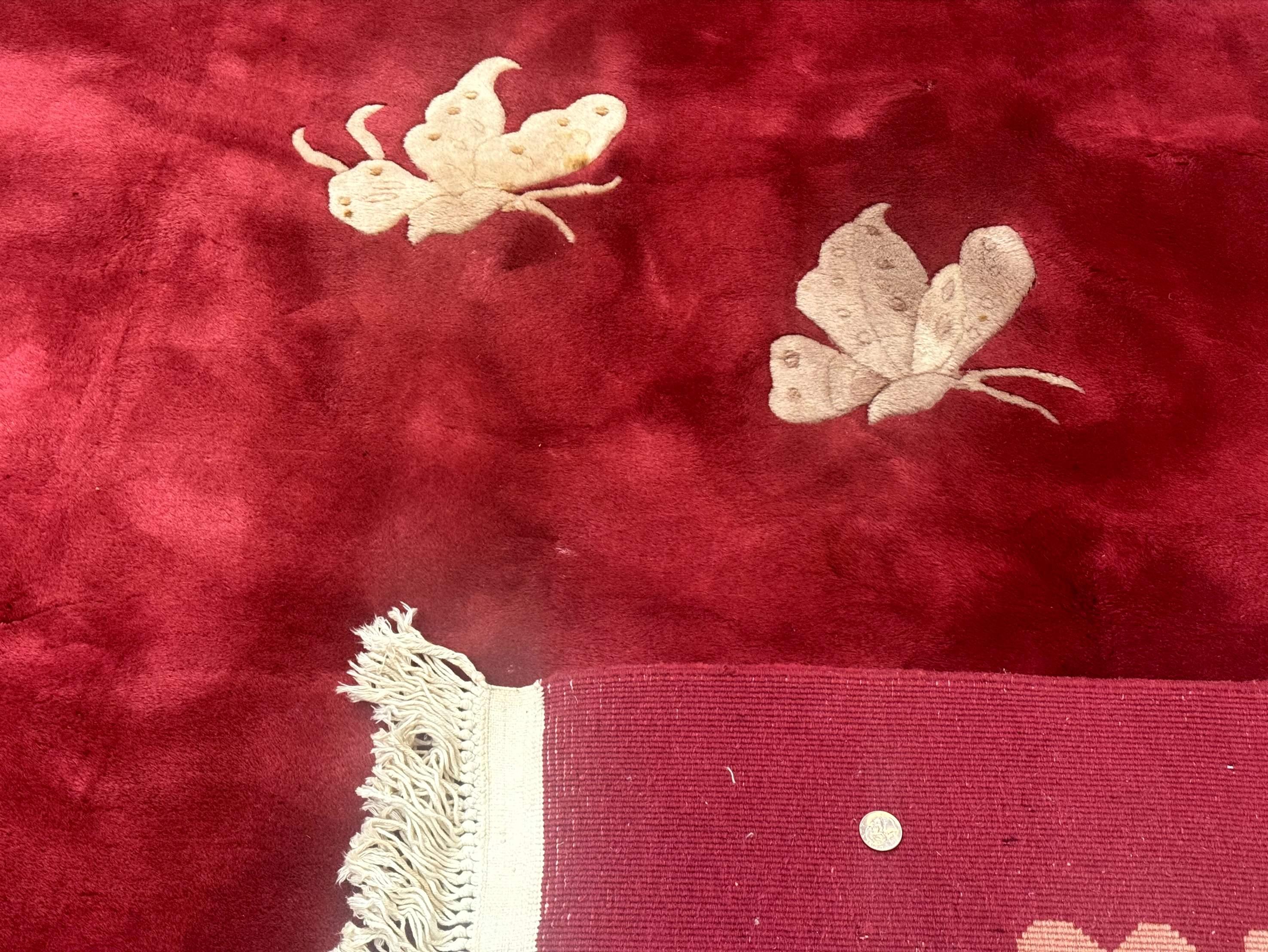 Palace Size Chinese Wool Rug 12x18, Red Art Deco Chinese Carving Carpet, Butterflies Flowers - Jewel Rugs
