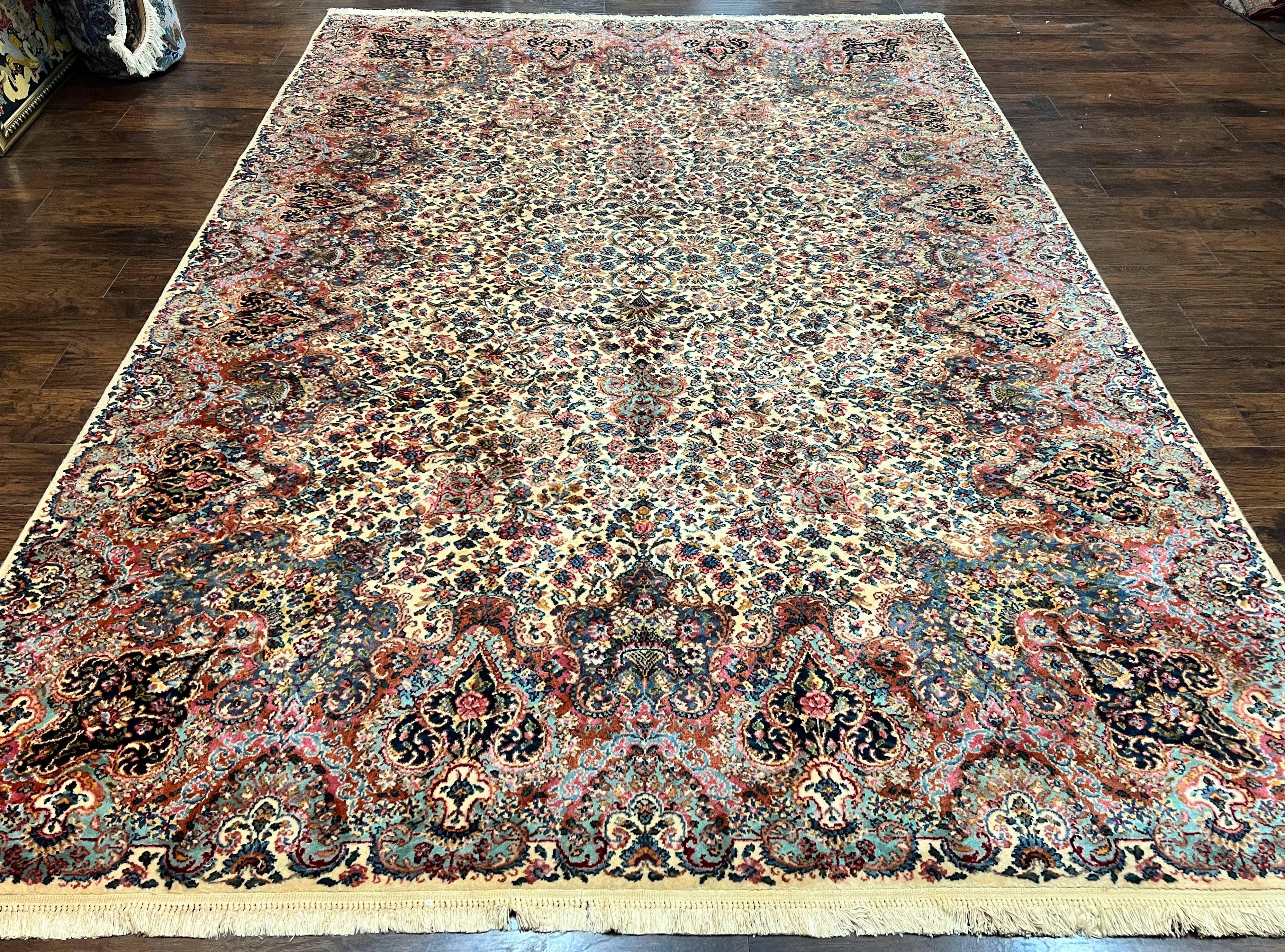 Karastan Ivory Kirman Rug 8.8 x 12, Karastan Floral Kirman #759, Wool Karastan Carpet, Vintage Karastan Rug, Original Karastan Rug Rare - Jewel Rugs