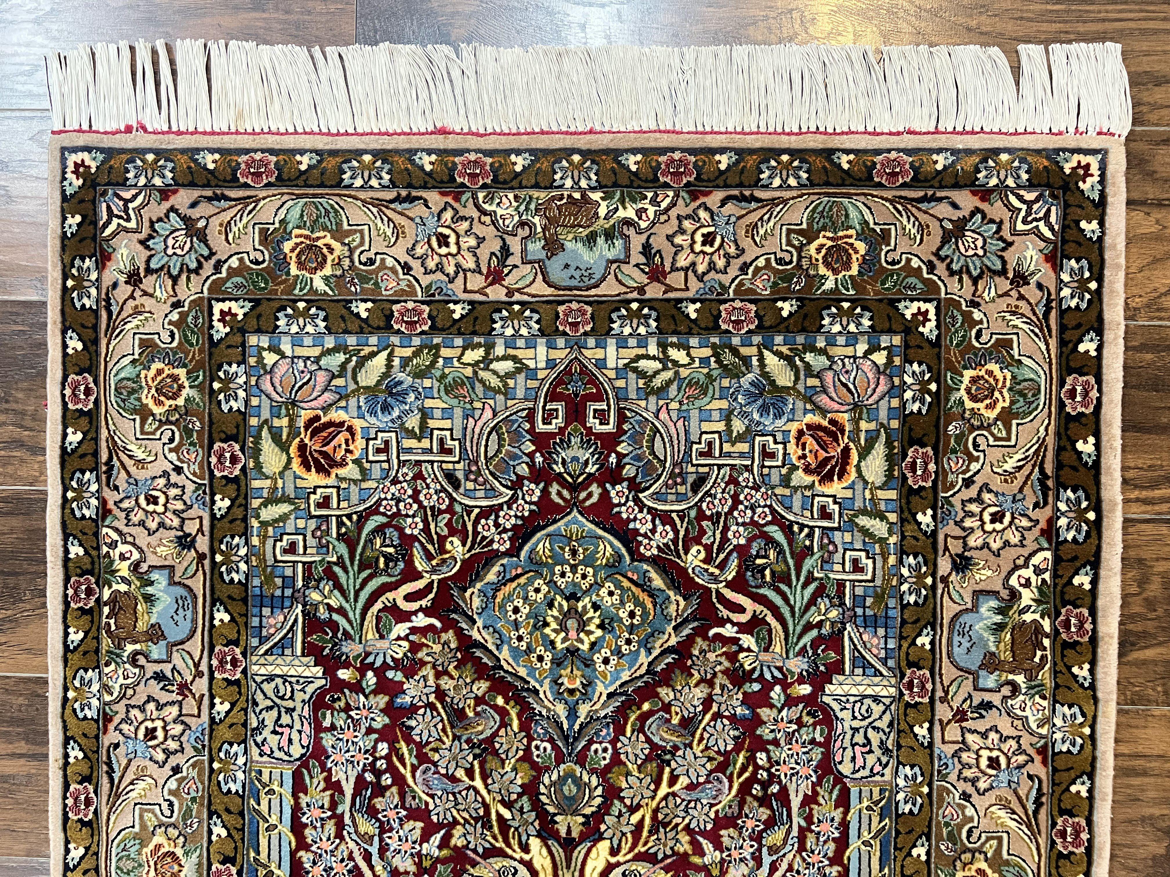 Marvelous Persian Isfahan Rug 3.7 x 5.6, Tree of Life and Animal Pictorials, Handmade Vintage Super Fine 600 KPSI, Kork Wool Silk Highlights, Rare - Jewel Rugs