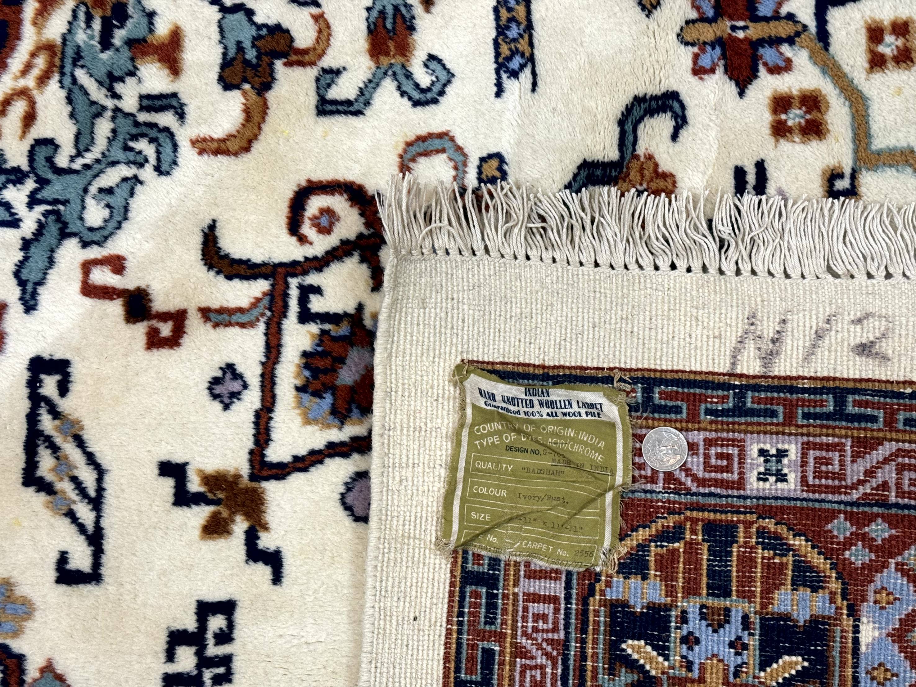 Indo Chinese Wool Rug 9x12, Ivory and Rust Red, Dragon Motifs - Jewel Rugs