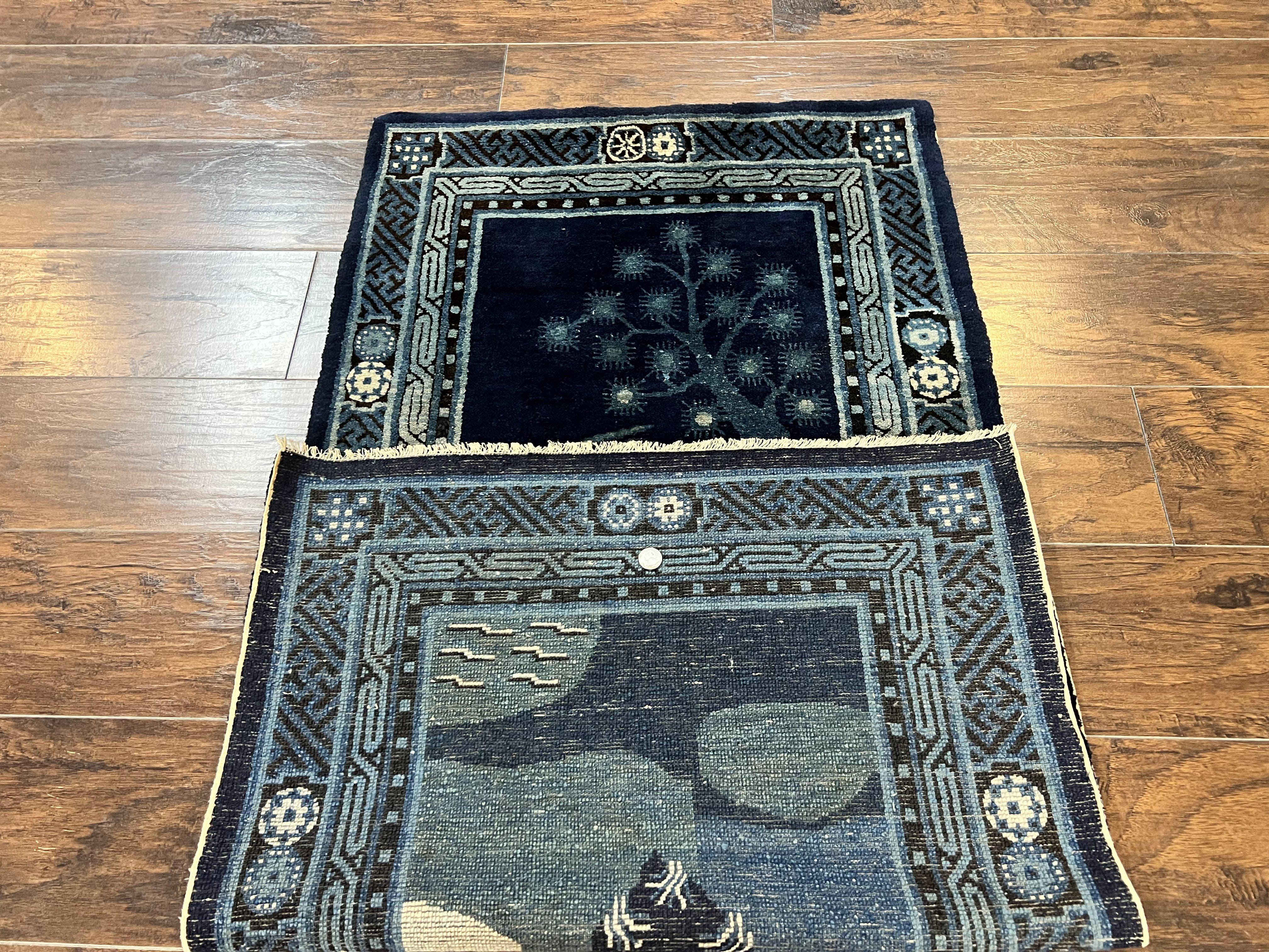 Antique Chinese Peking Rug 3x5, Dark Blue Chinese Wool Rug 3 x 5, Animal Pictorials Deer Birds, Handmade Asian Oriental Chinese Carpet - Jewel Rugs