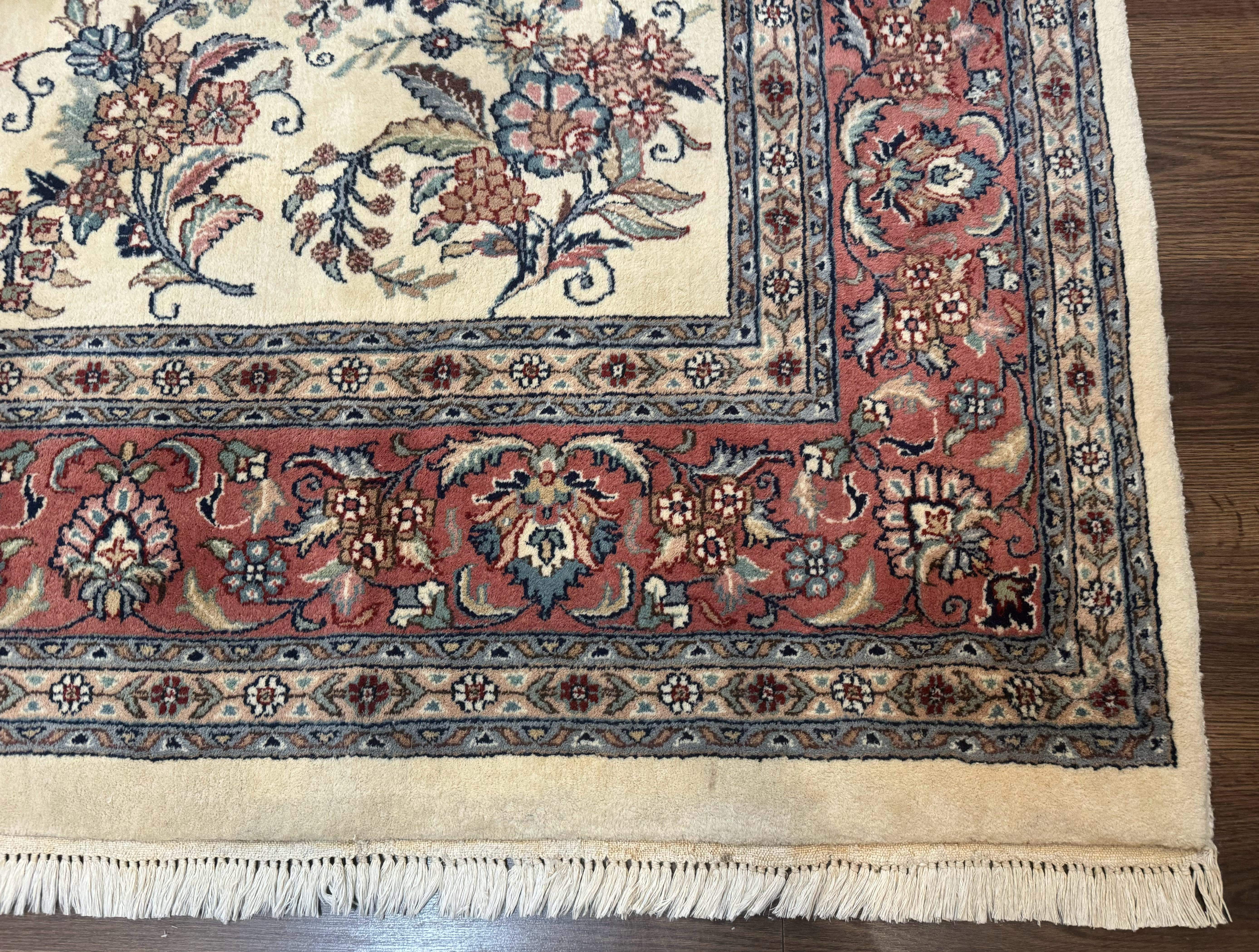 Indo Persian Sarouk Rug 8x10, Ivory and Pink, Floral - Jewel Rugs