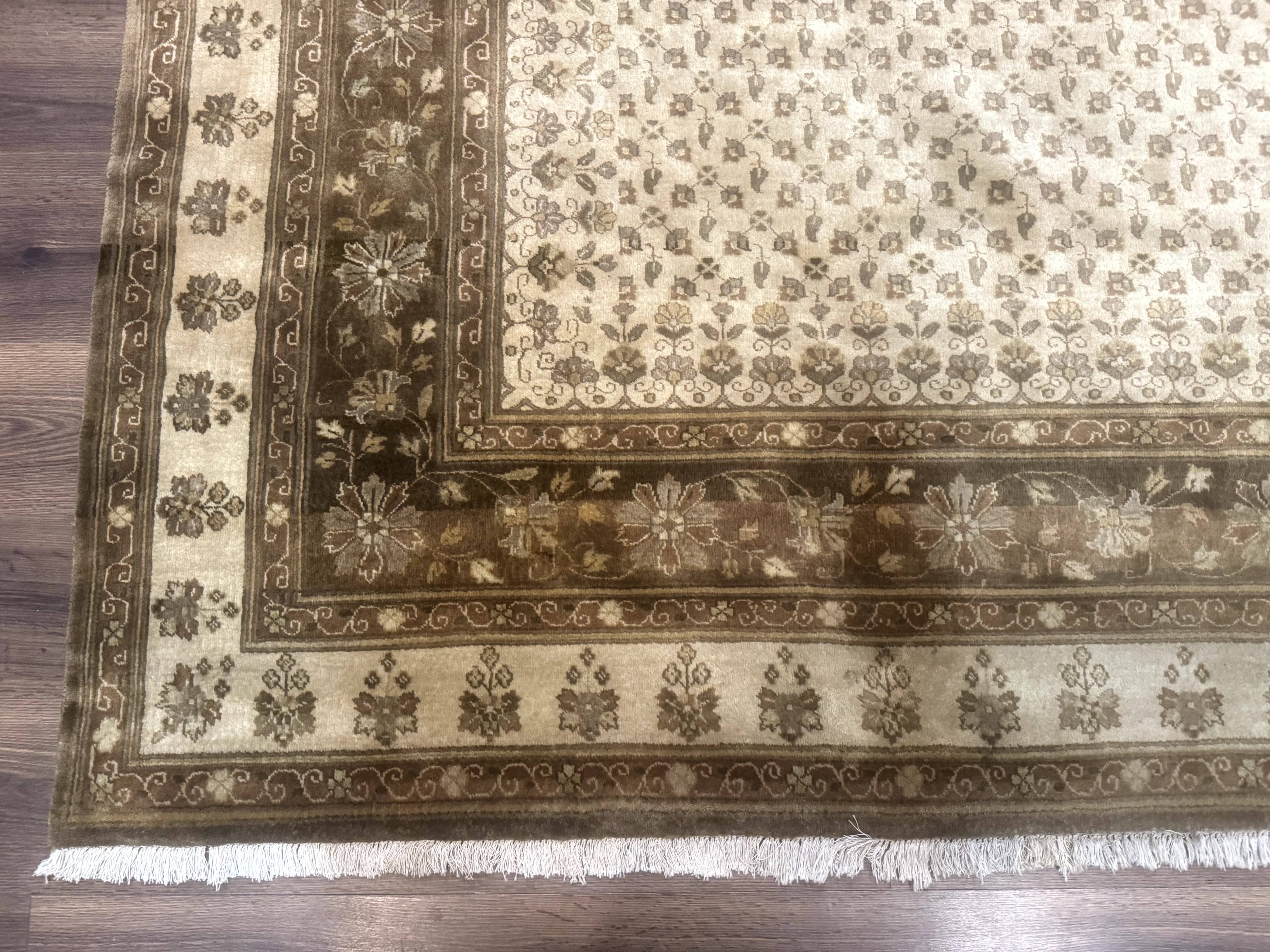Indo Persian Rug, Allover Pattern, Beige, Wool Handmade Carpet - Jewel Rugs