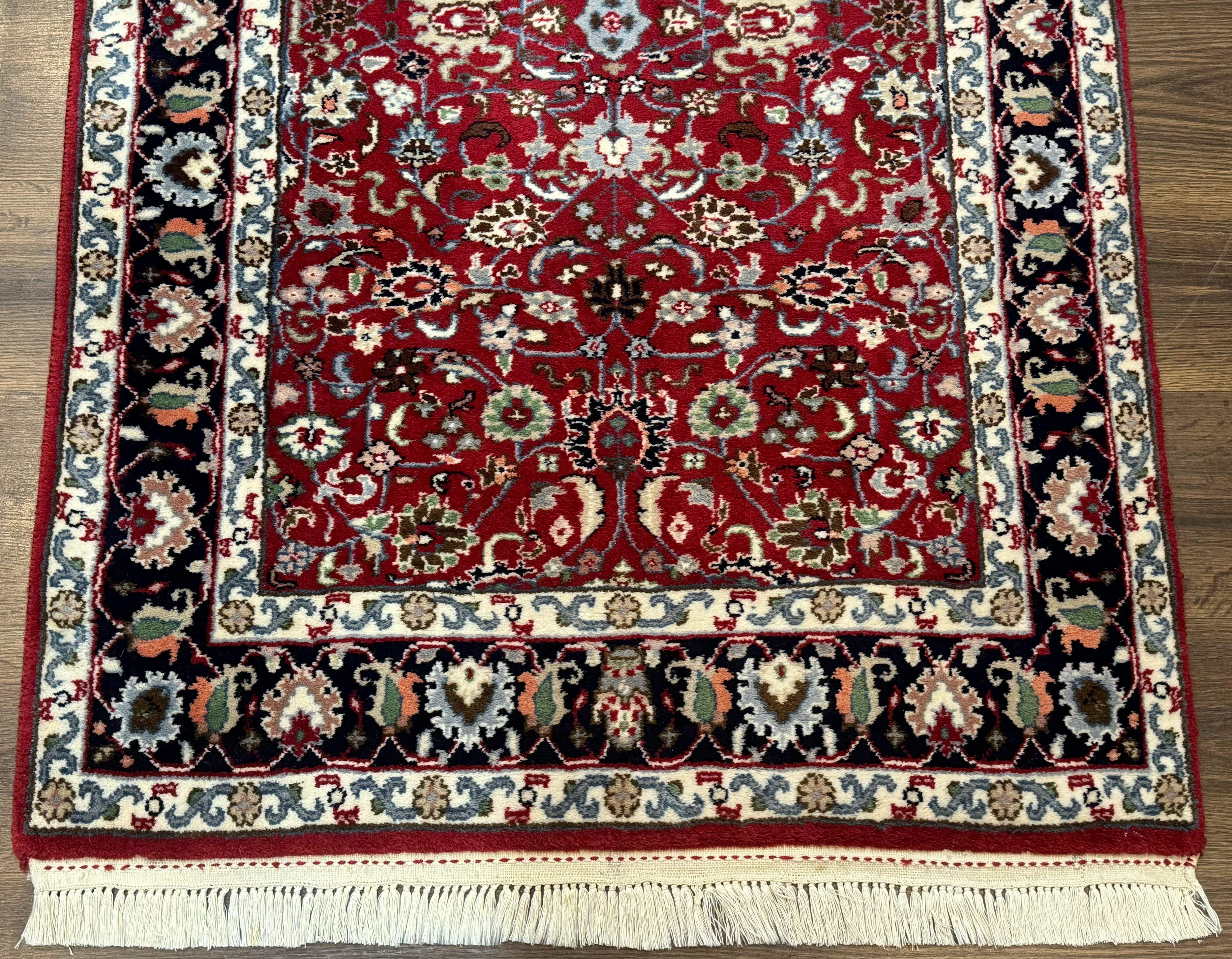 Indo Persian Sarouk Rug 3x5, Red and Dark Blue, Floral, Vintage, Wool - Jewel Rugs