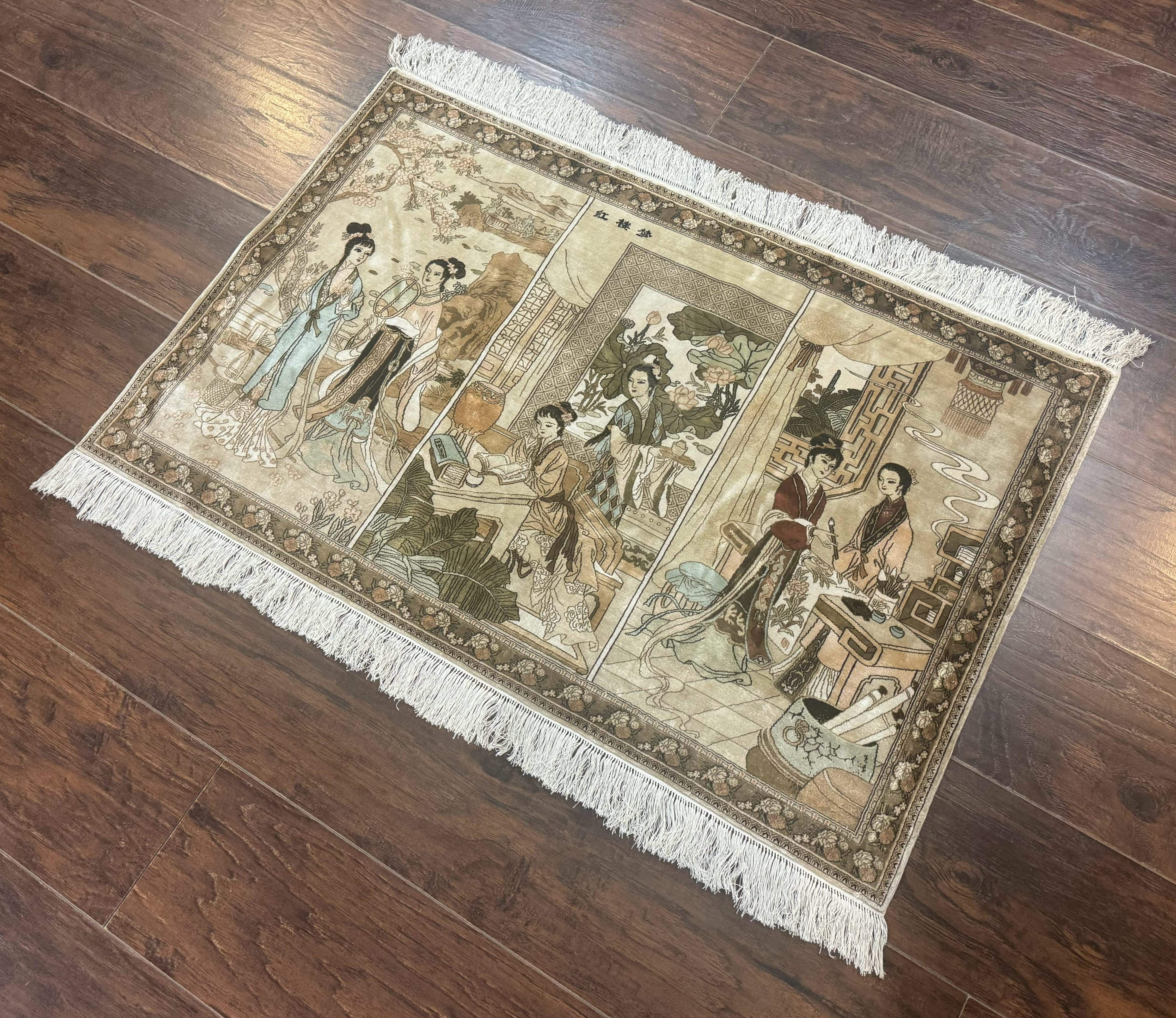 Silk Chinese Pictorial Rug, Extremely Fine 1150 KPSI, Marvelous, Wall Hanging Rug - Jewel Rugs