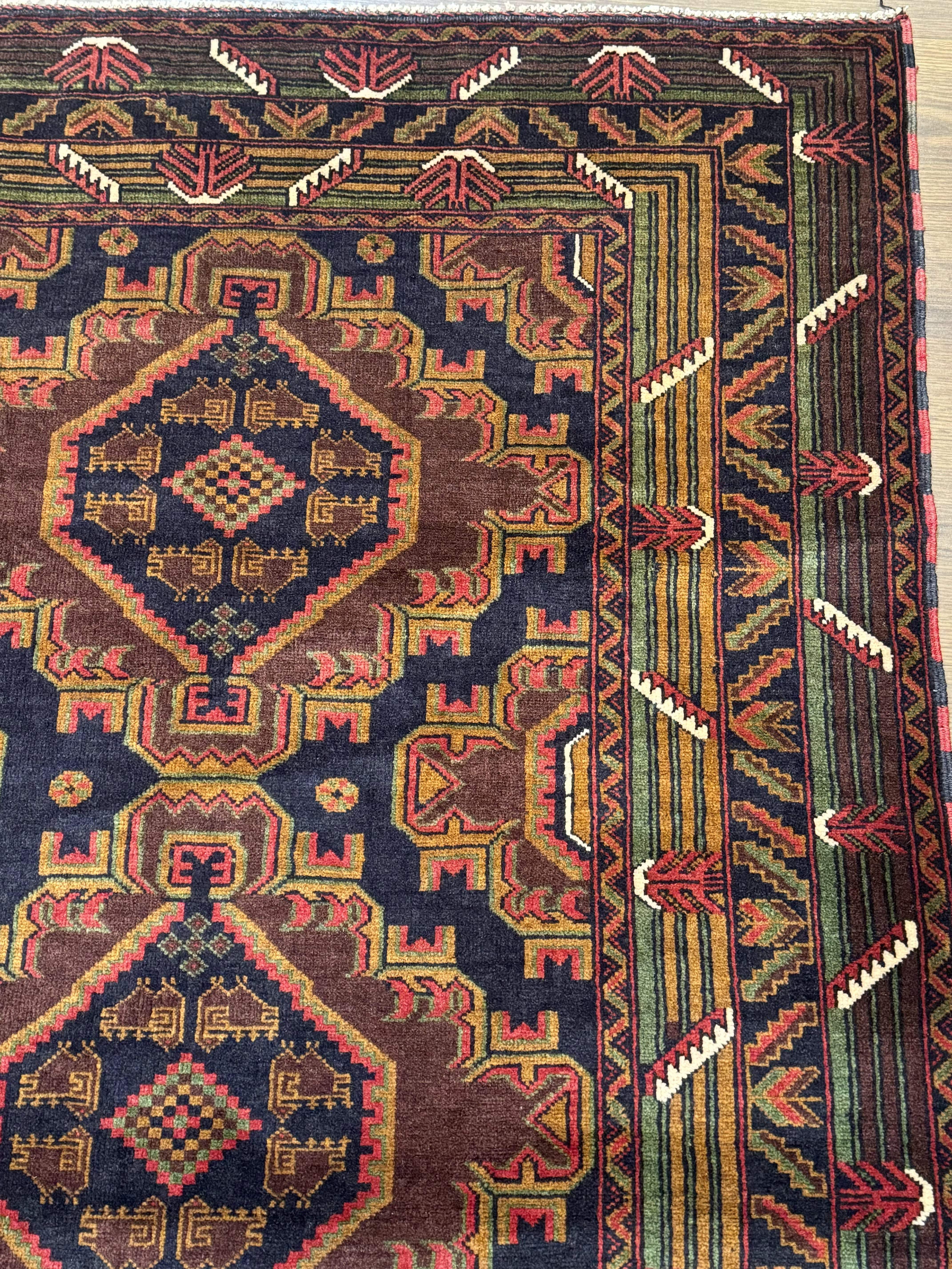 Persian Baluch Rug 4x6 – Navy and Plum, Hand-Knotted Wool Tribal Carpet - Jewel Rugs