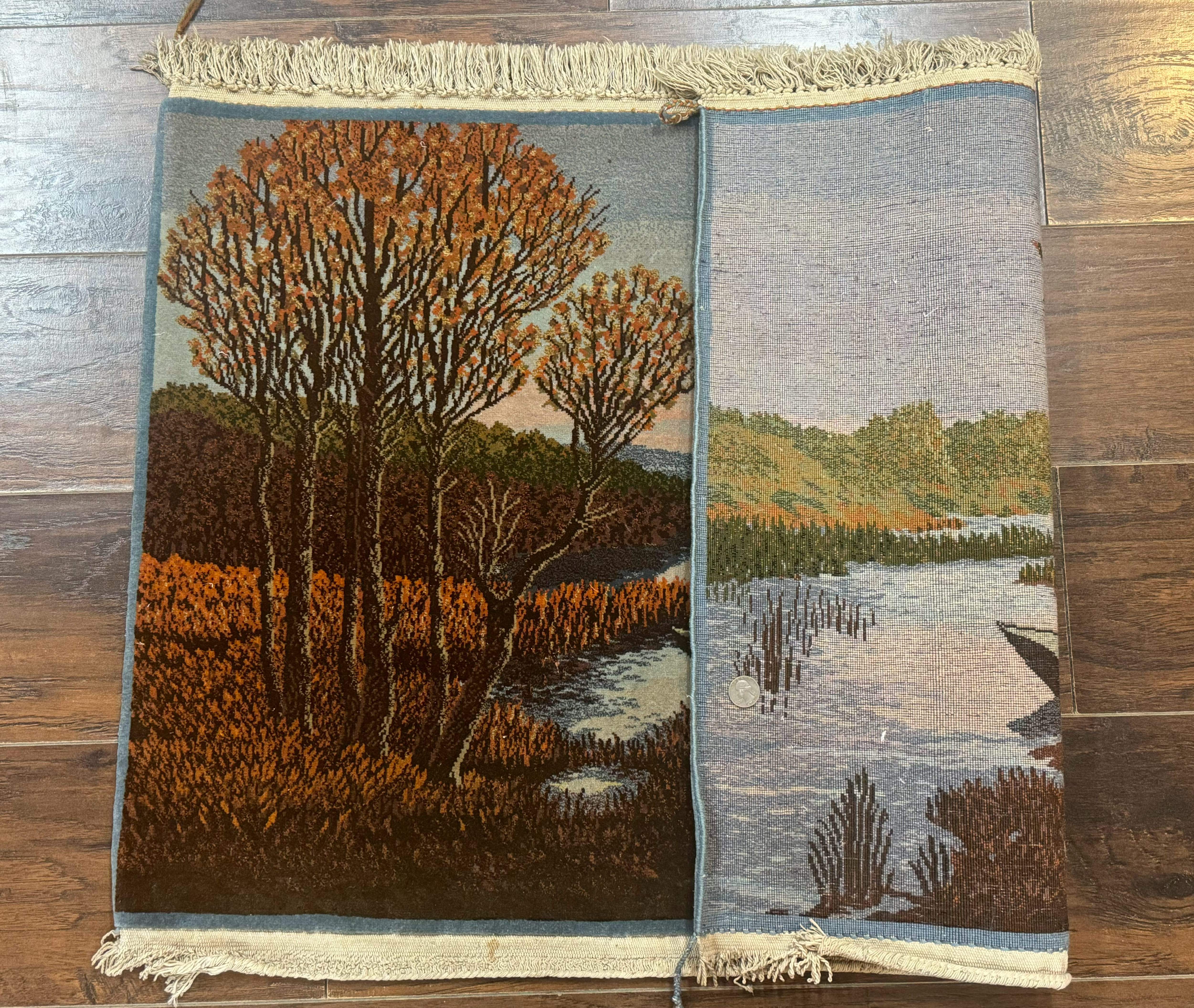 Persian Tabriz Pictorial Rug 3x2, Wall Hanging Rug, Nature Scene, Boats, Fine 330 KPSI, Kork Wool - Jewel Rugs