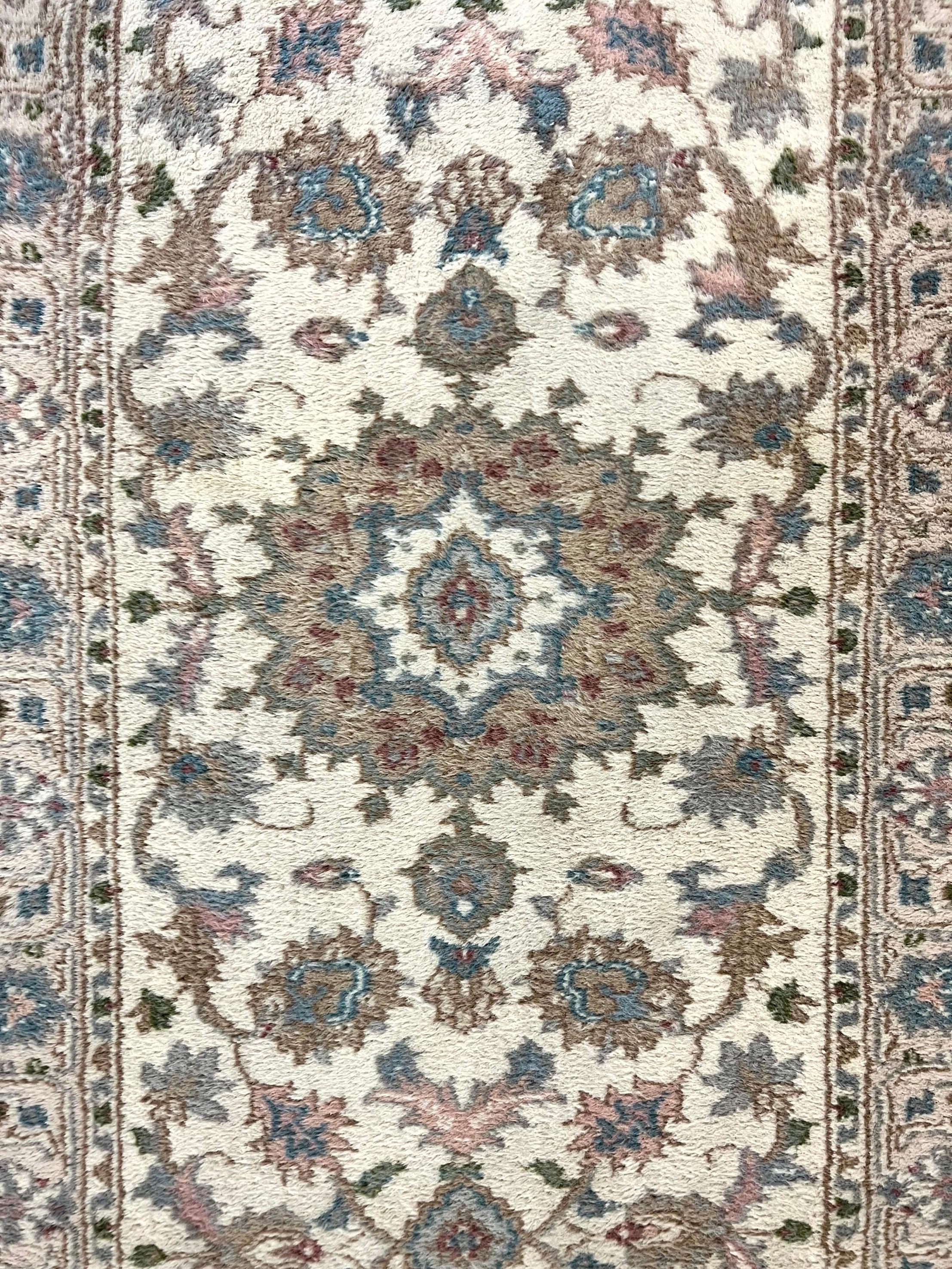 Indo Persian Runner Rug 2.5 x 9.5, Handmade Vintage Wool Rug for Hallway, Floral, Ivory - Jewel Rugs