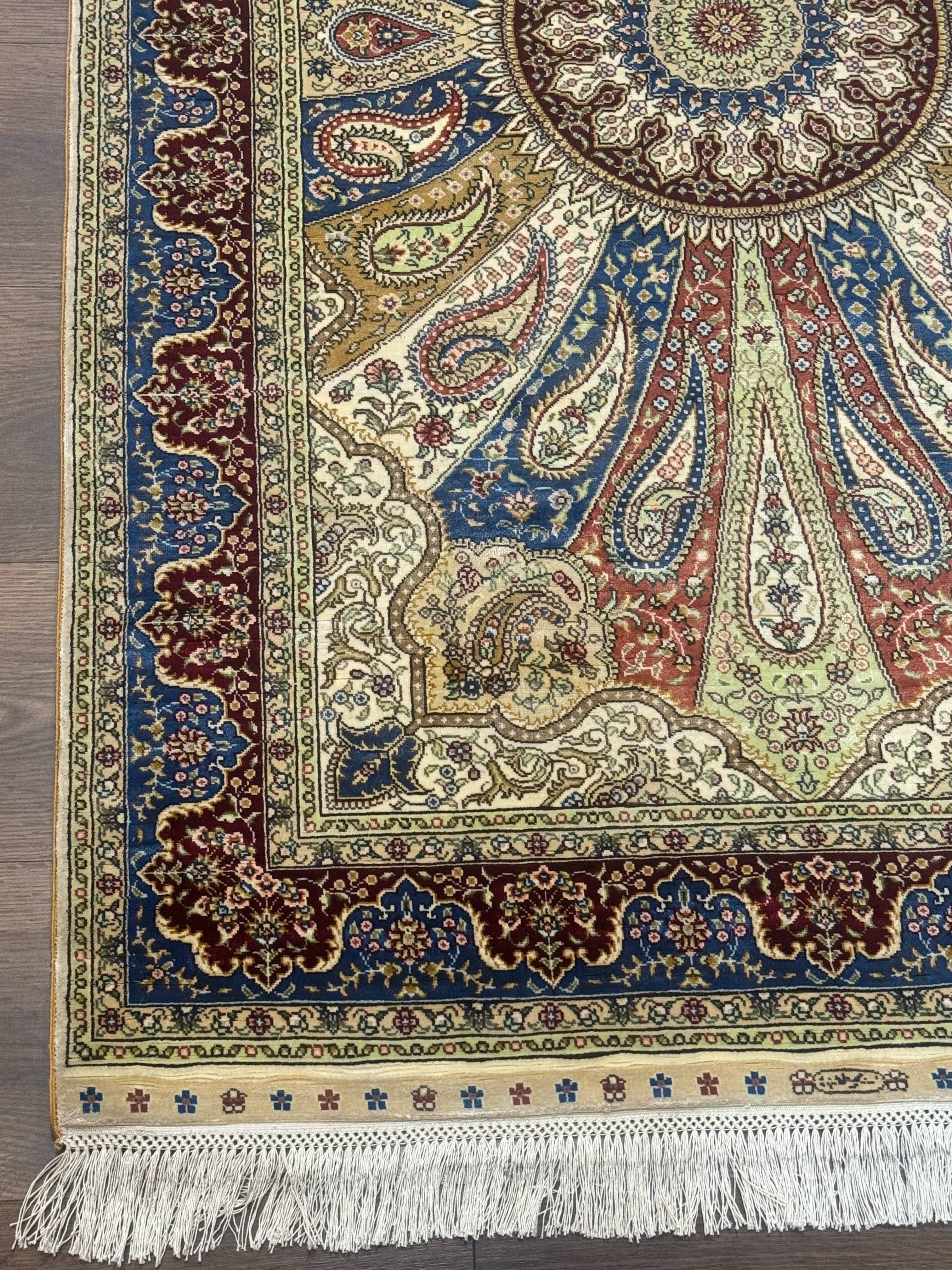 Colorful Turkish Silk Hereke Rug 3x5 with Signature, Unique Design, Very Fine 340 KPSI - Jewel Rugs