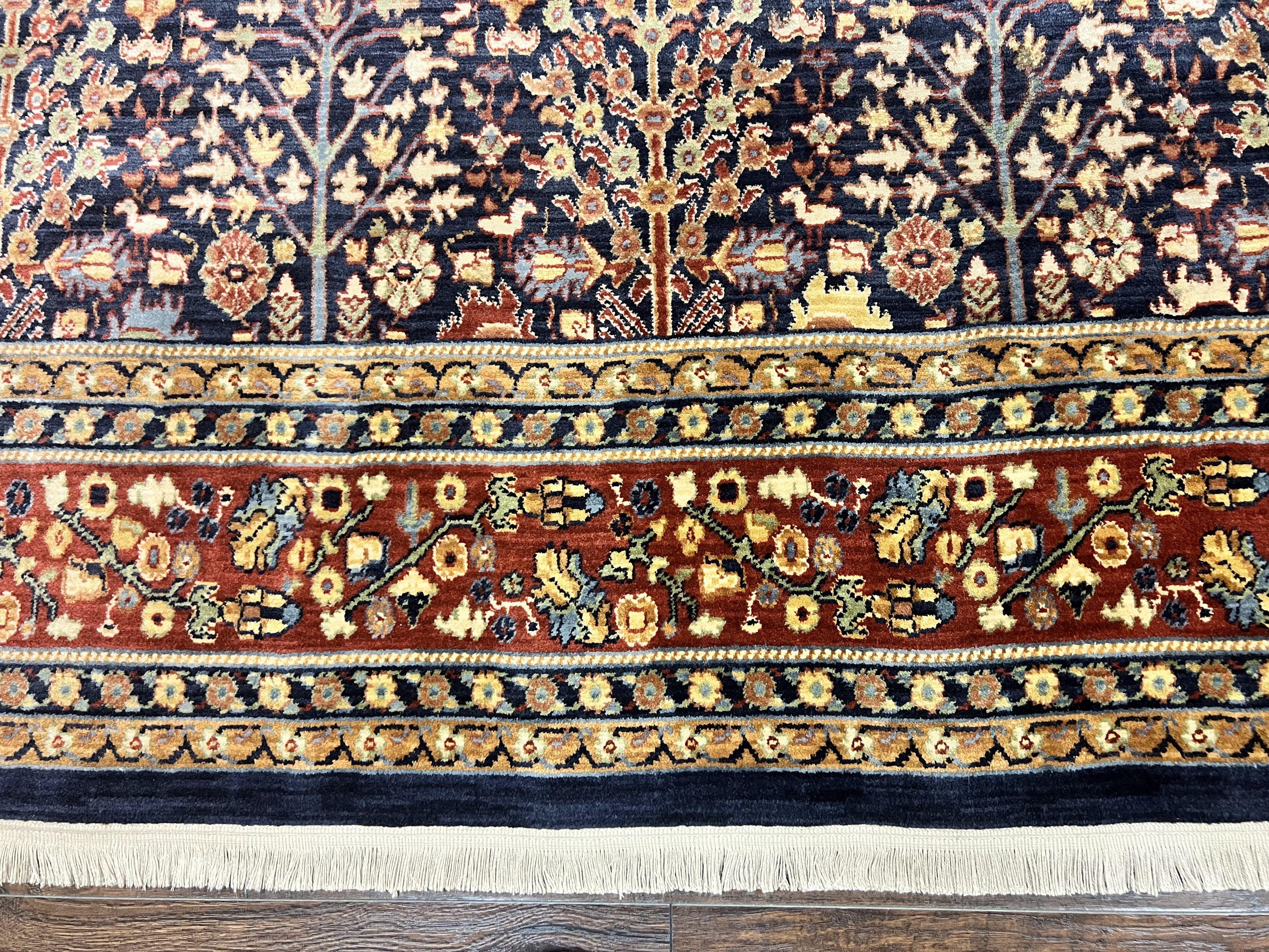 Karastan Rug 9x13, Karastan English Manor Devonshire 2120, Discontinued Wool Pile Karastan Navy Blue Floral Room Sized Area Rug, Bird Motifs - Jewel Rugs