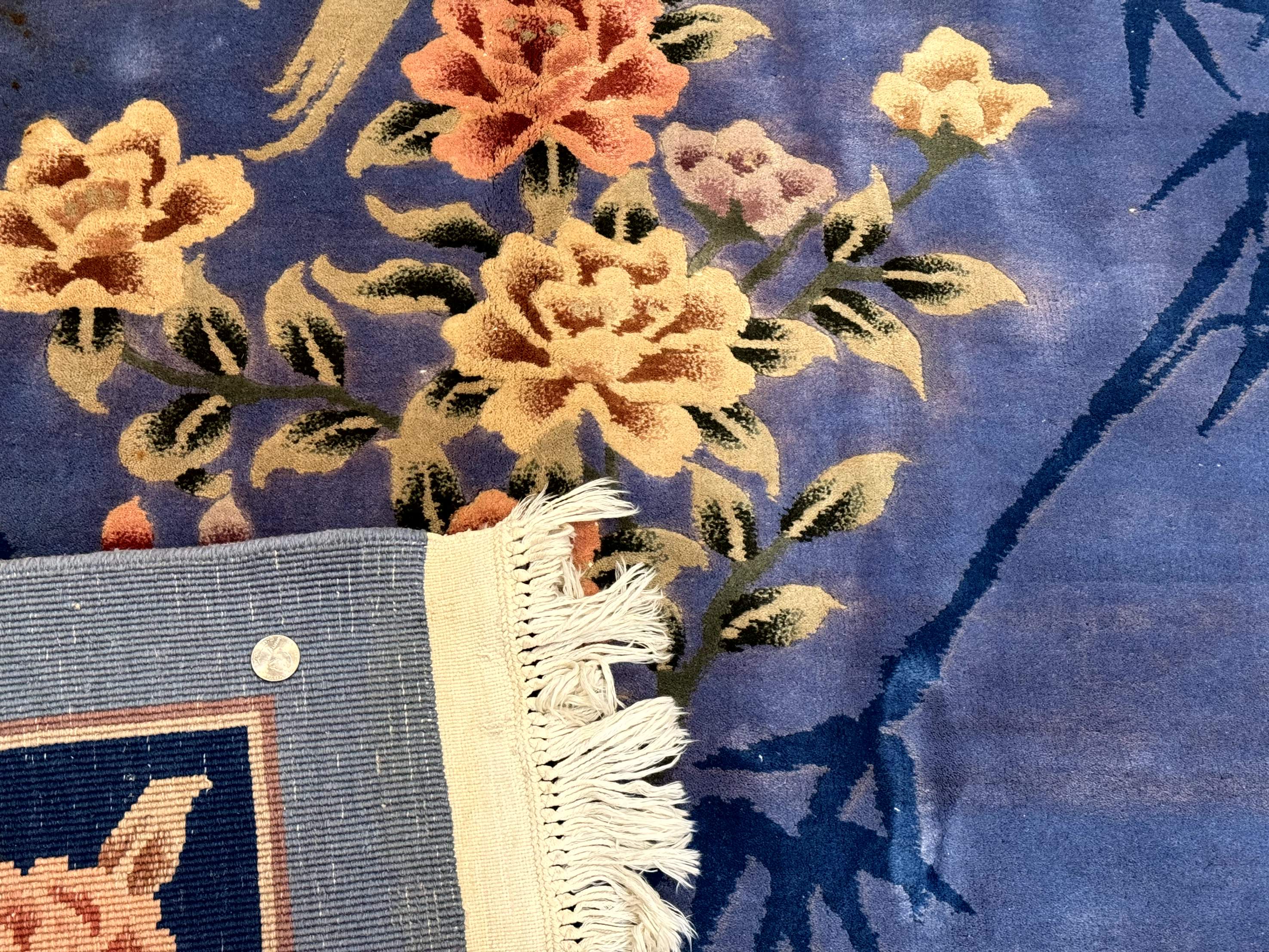 Blue Chinese Wool Rug 9x12, Art Deco Peking Asian Oriental Carpet, Floral Butterflies, 90 Line Rug - Jewel Rugs