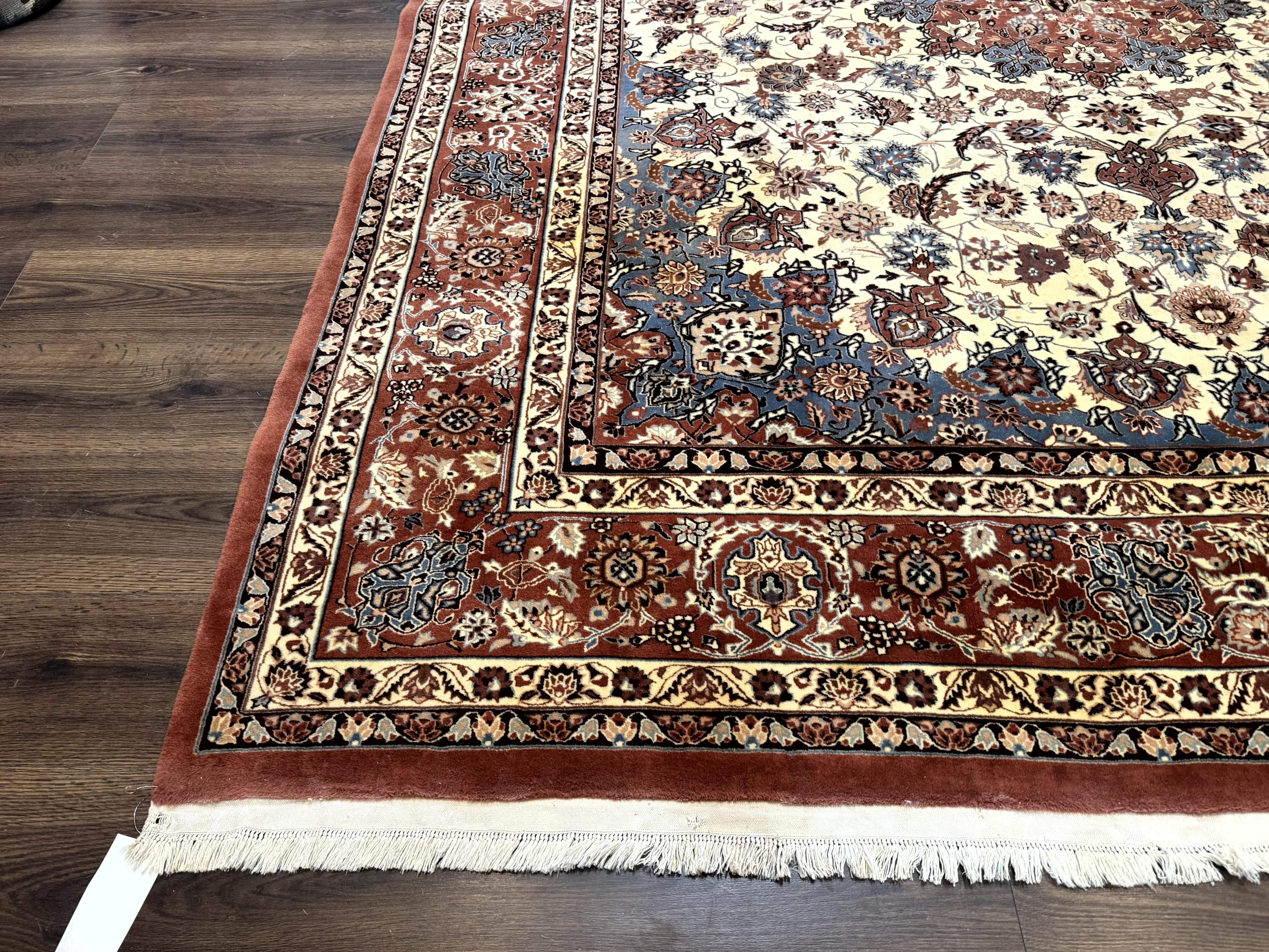 Persian Rug 8x10, Sino Persian Floral Medallion Carpet, Traditional Wool Area Rug, Cream and Brick Red, Fine 210 KPSI - Jewel Rugs