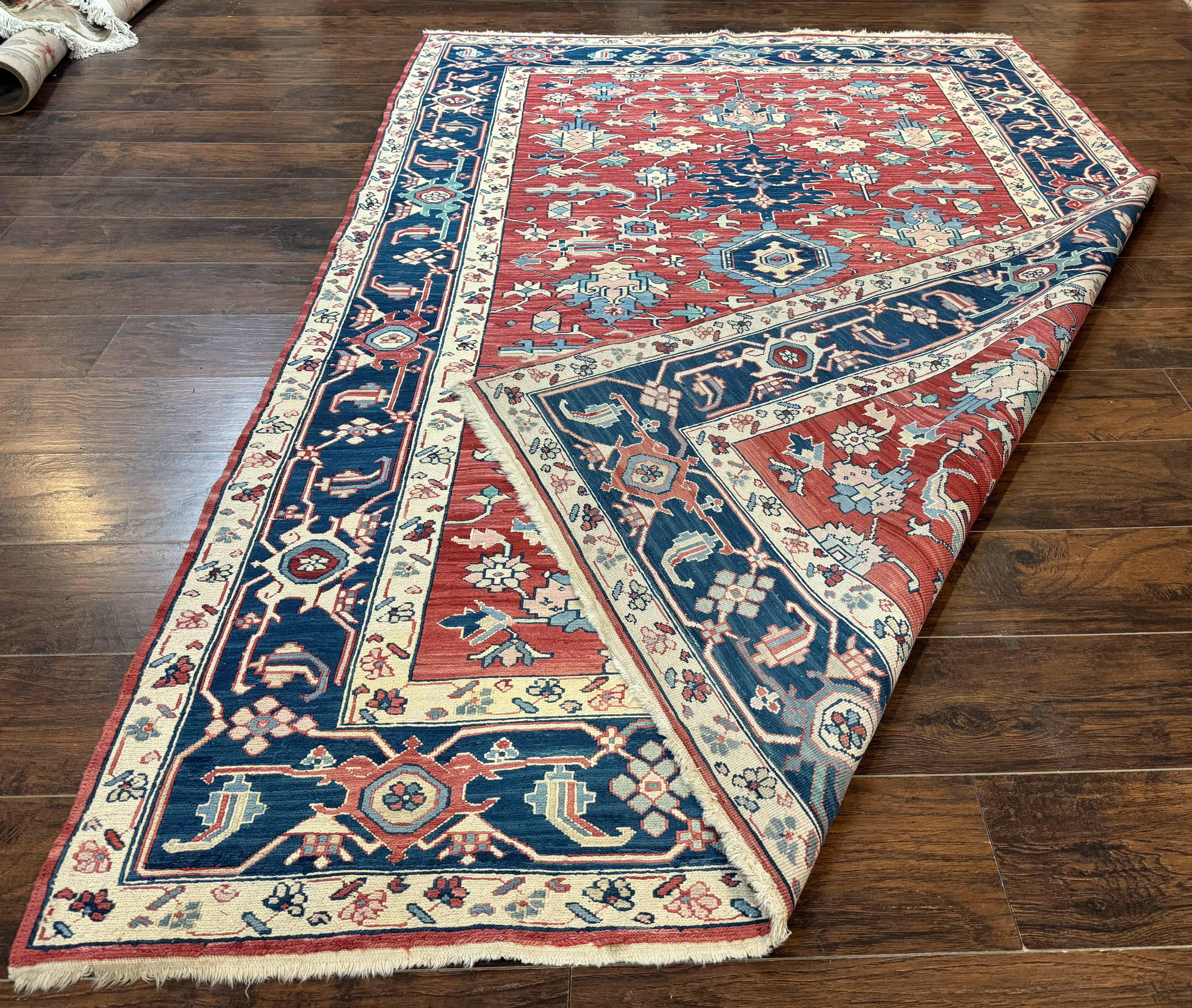 Turkish Flatweave Rug 6x9, Heriz Design, Red and Blue - Jewel Rugs