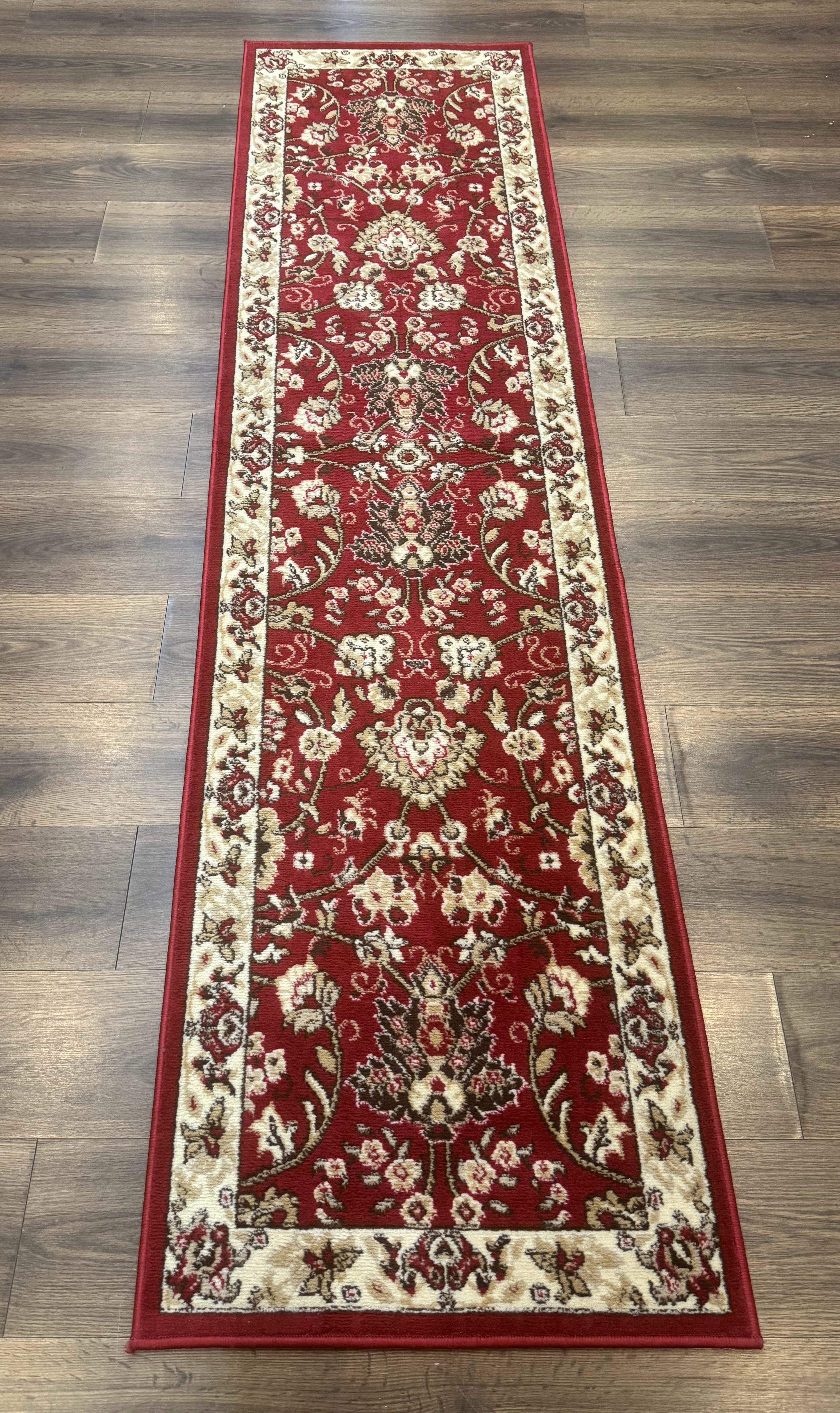 Oriental Runner Rug 2 x 8, Red and Ivory, Floral, 8ft Runner for Hallway - Jewel Rugs