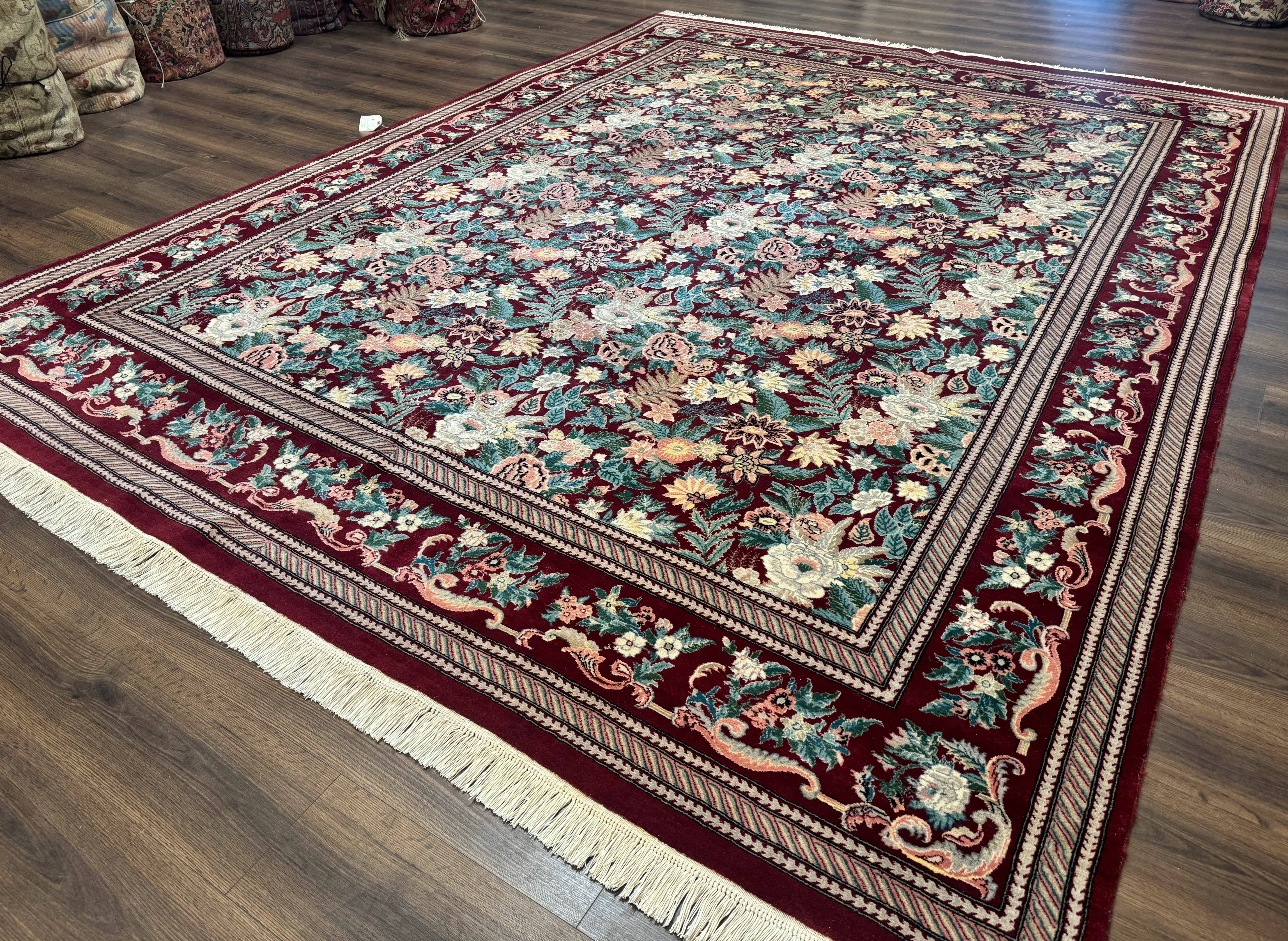 Pakistani Rug 9x12 William Morris Maroon Vintage Floral Wool - Jewel Rugs