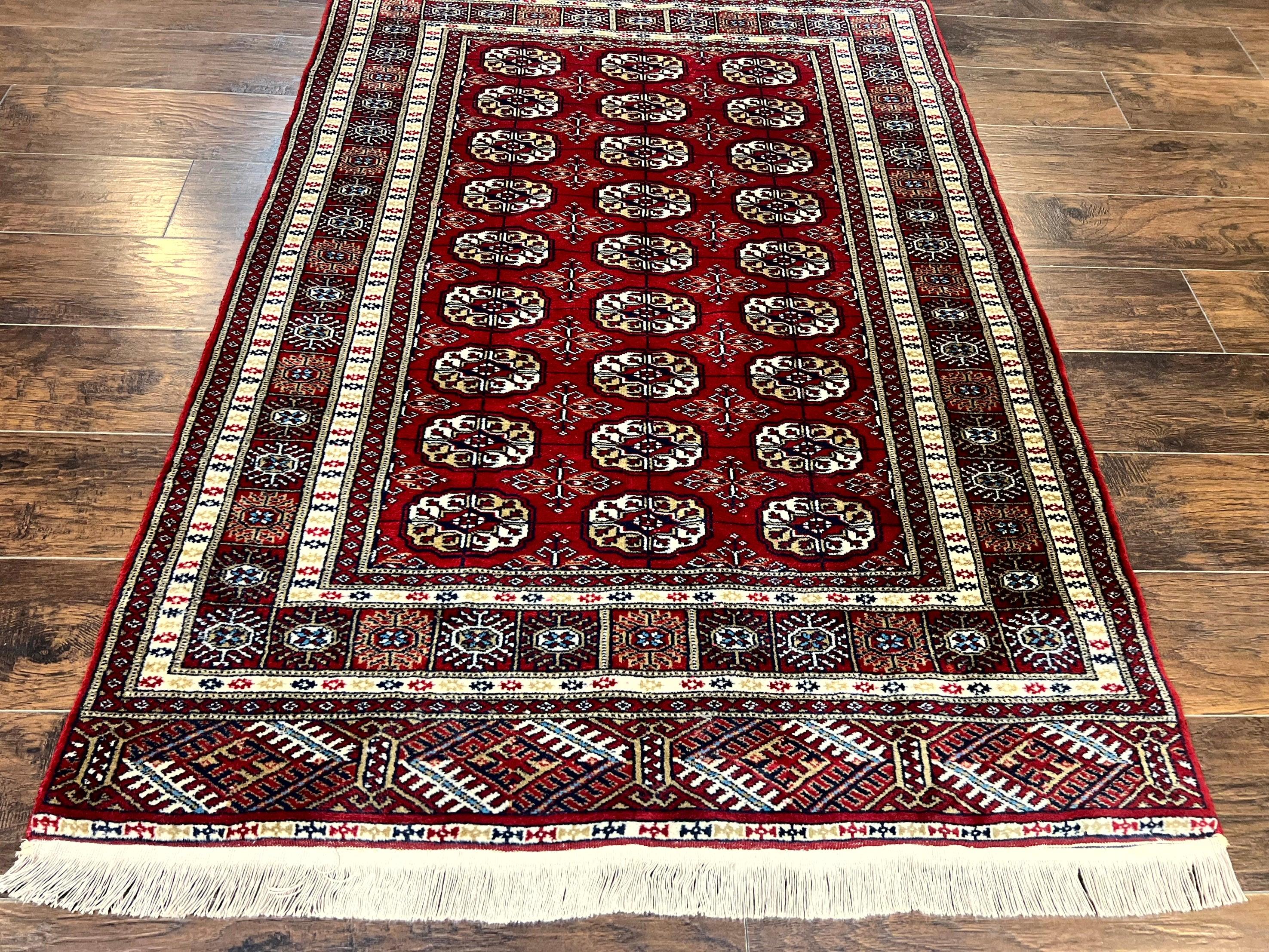 Pakistani Bokhara Rug 4x6, Red Turkoman Carpet, Finely Hand Knotted, Wool Vintage Rug - Jewel Rugs